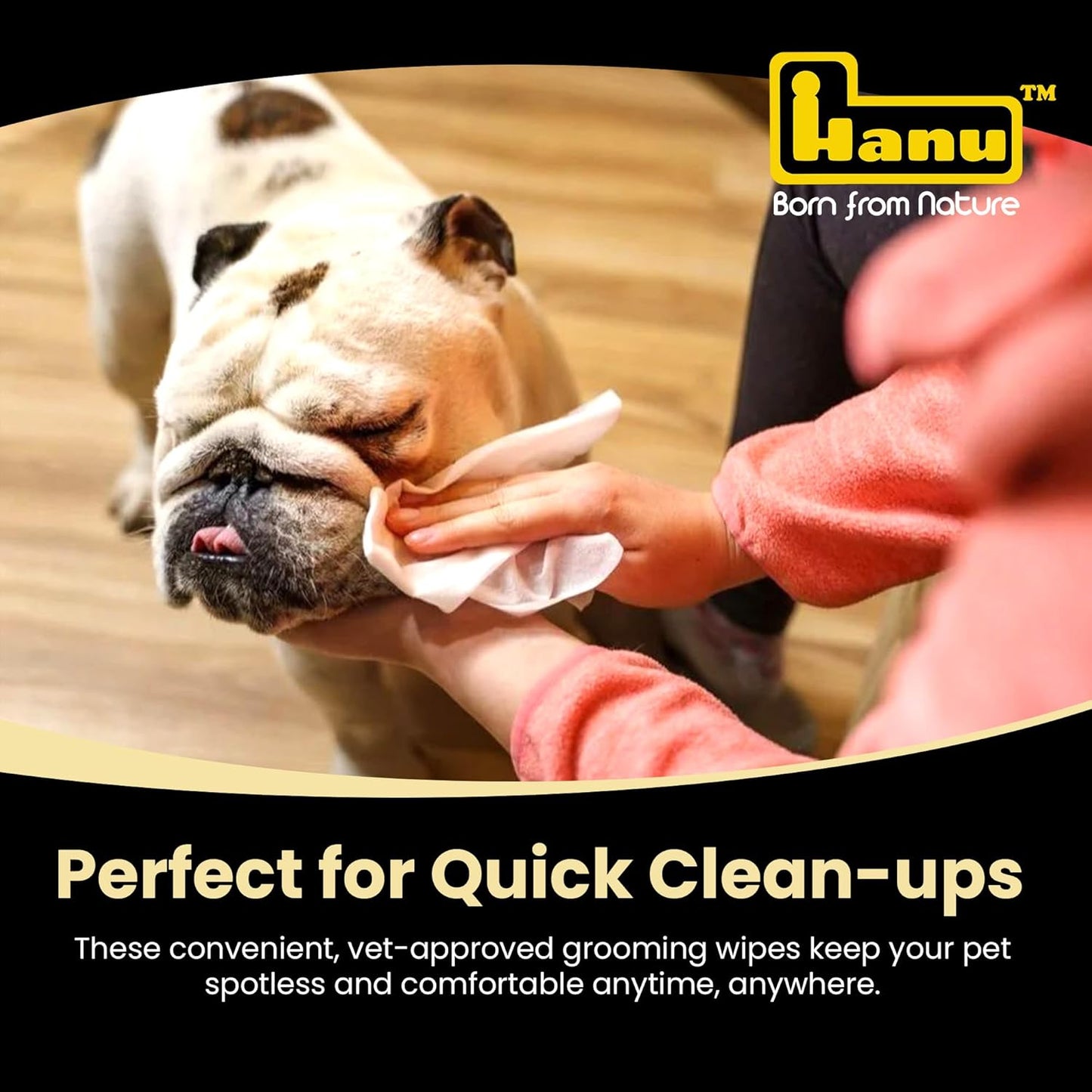 Hanu Pet Grooming Wipes for Dogs and Cats, Hypoallergenic, Cleans Tear Stains, Itching Relief, for face,Paws, Body and Butt, Peach Oolong