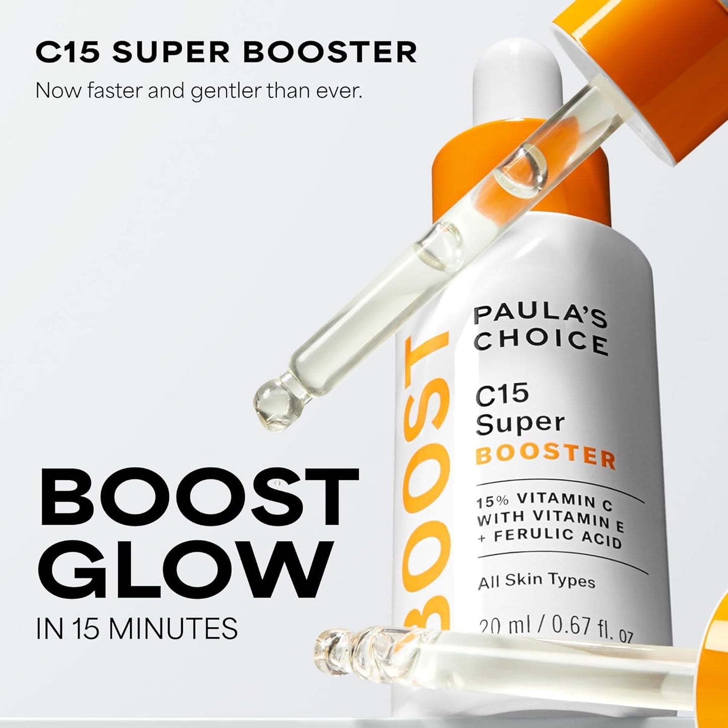 Paula's Choice BOOST C15 Super Booster, 15% Vitamin C Serum for Face, Face Serum with Vitamin E & Ferulic Acid for Discoloration & Glow, Fragrance-Free