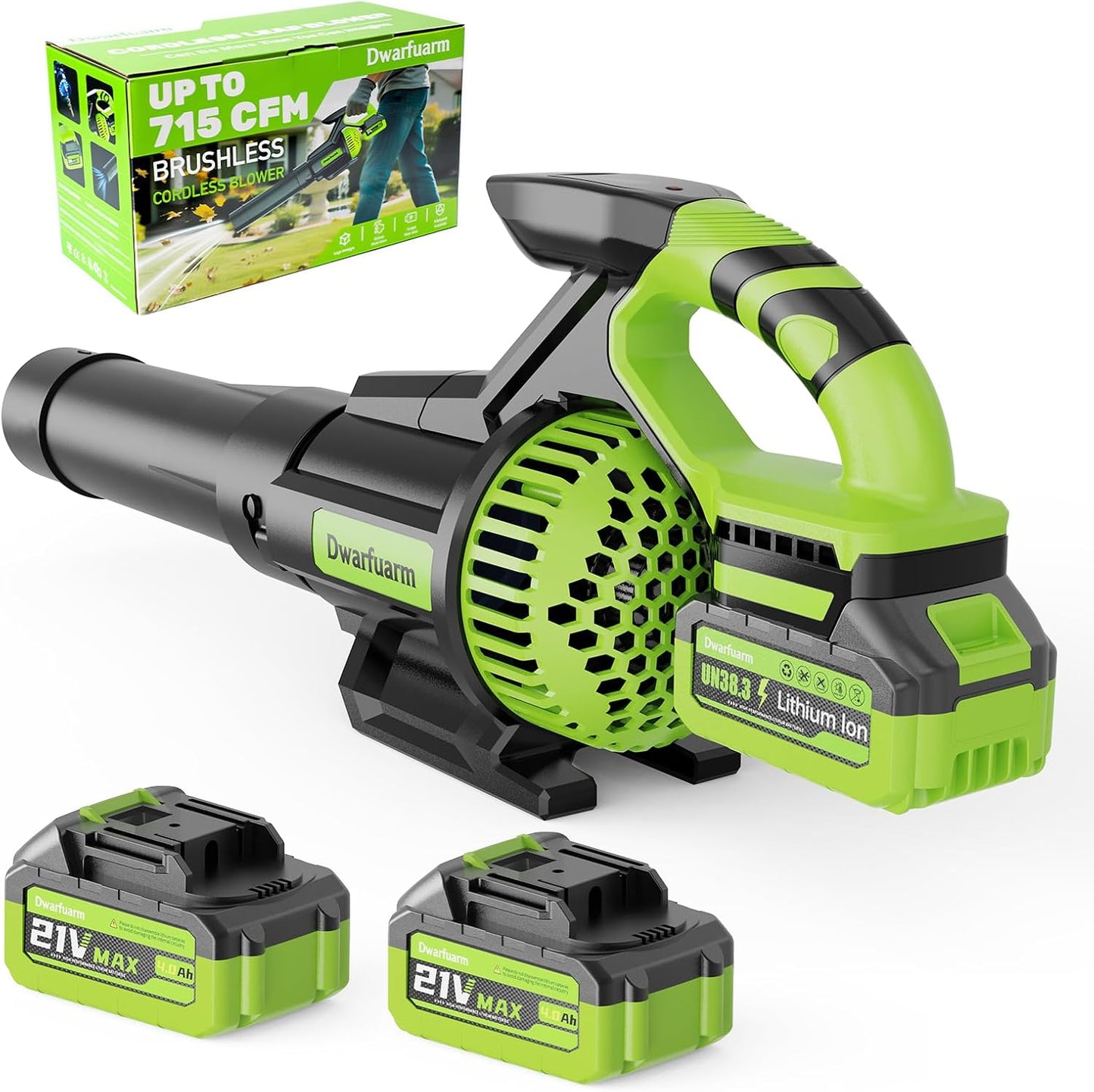 Cordless Leaf Blower with 715 CFM, 35,000 RPM Brushless Motor, Lightweight Electric Blower with LCD & 3-Speed Modes, Battery Powered with 2×4.0Ah Batteries & Charger for Lawn Care, Yard, Patio & Car