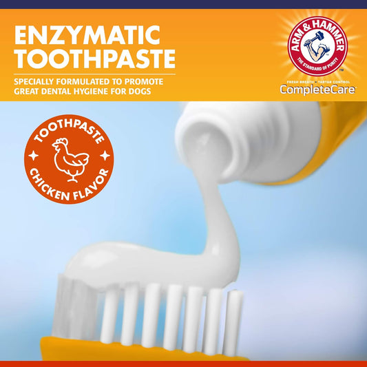Arm & Hammer Complete Care Dog Dental Kit with Enzymatic Dog Toothpaste, Toothbrush and Finger Brush, Baking Soda and Calcium Formula for Plaque Tartar Control, Chicken Flavor, 2.5 Oz