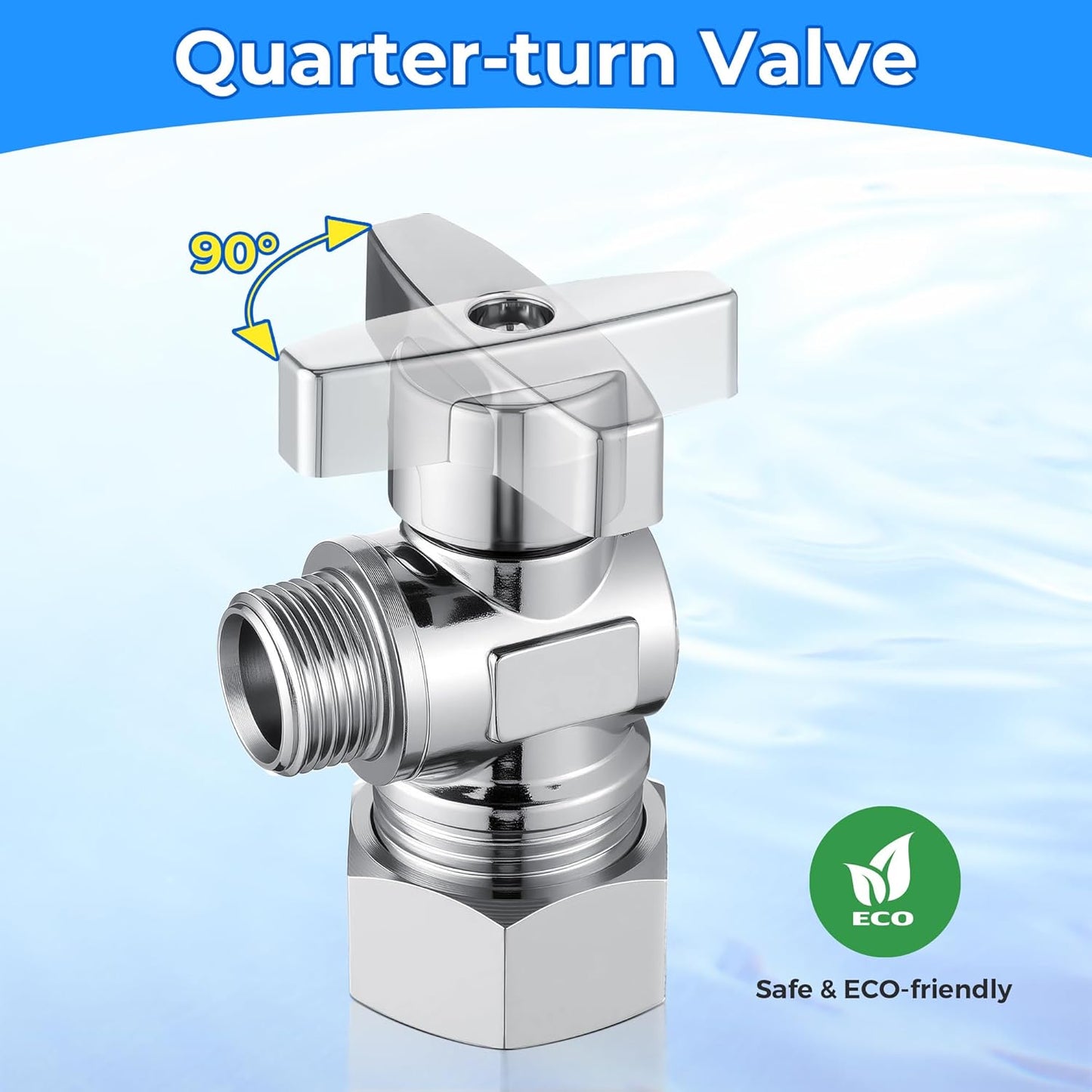 1 Pack Complete Toilet Valve Set, Includes 1/2'' Nom Inlet x 3/8'' OD Compression Outlet Angle Shut Off, 7/8" BC x 3/8" COMP Toilet Water Supply Line, Escutcheon Plate, Sealing Tape (9 Inch)