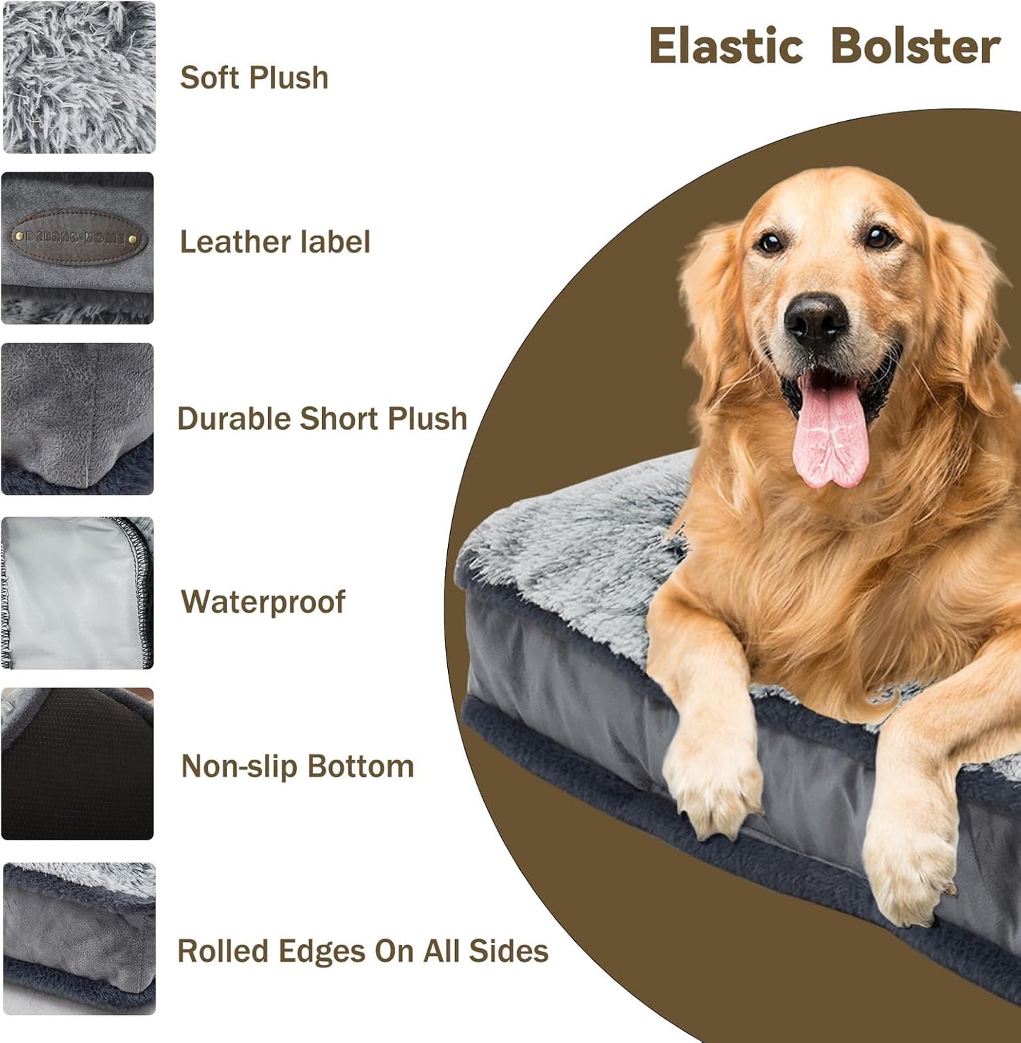 Dog Bed for Large, Medium Dogs Breeds, Deluxe Plush Dog Crate Beds, Comfy Kennel Pad, Pet Sleeping Mat, Waterproof, Removable and Machine Washable Cover & Non-Slip Bottom, 40"X28" Grey