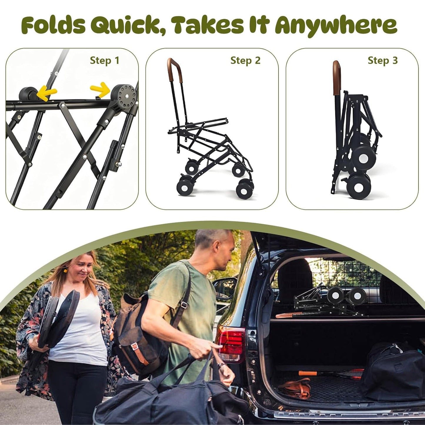 Double Pet Stroller for Dogs and Cats, One-Step Folding Dog Stroller Travel Carriage for Small Medium Dogs Cats, 2 Detachable Carrier Bags, 4 Lockable Wheels (Brown)
