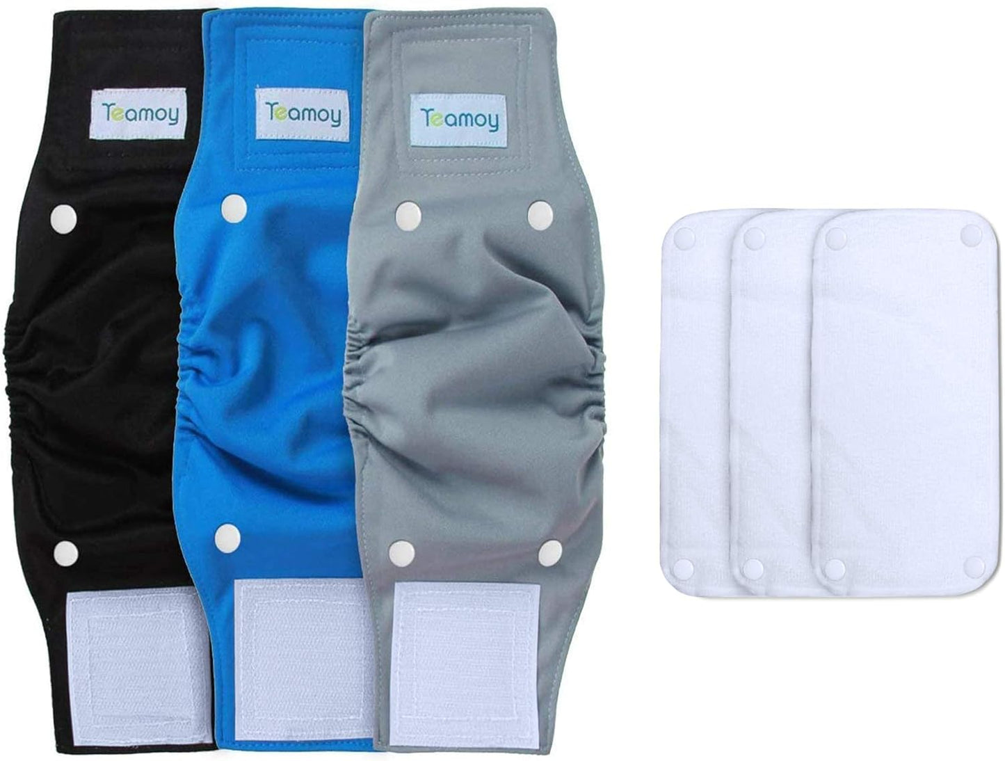 Teamoy Belly Bands for Male Dogs with Removable Pads, Reusable Washable Puppy Dog Diaper Wraps(Pack of 3), S