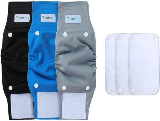 Teamoy Belly Bands for Male Dogs with Removable Pads, Reusable Washable Puppy Dog Diaper Wraps(Pack of 3), S