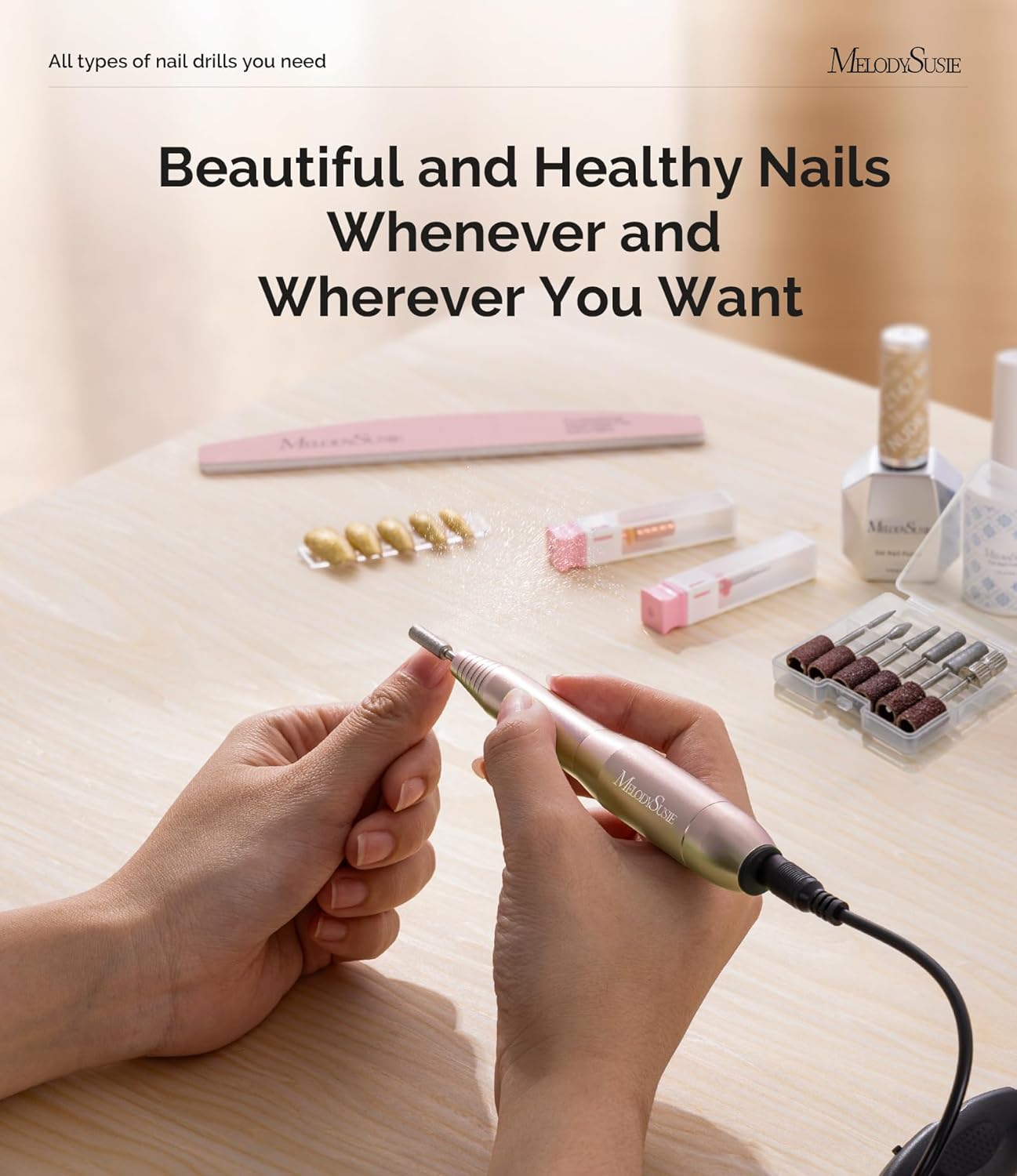 MelodySusie Pen-Shaped Portable USB Nail Drill, PC120I 20000RPM Electric Nail File with Compact Design for All Nail Care, Manicure Polishing, Shaping & Gel Removal at Home for Beginners