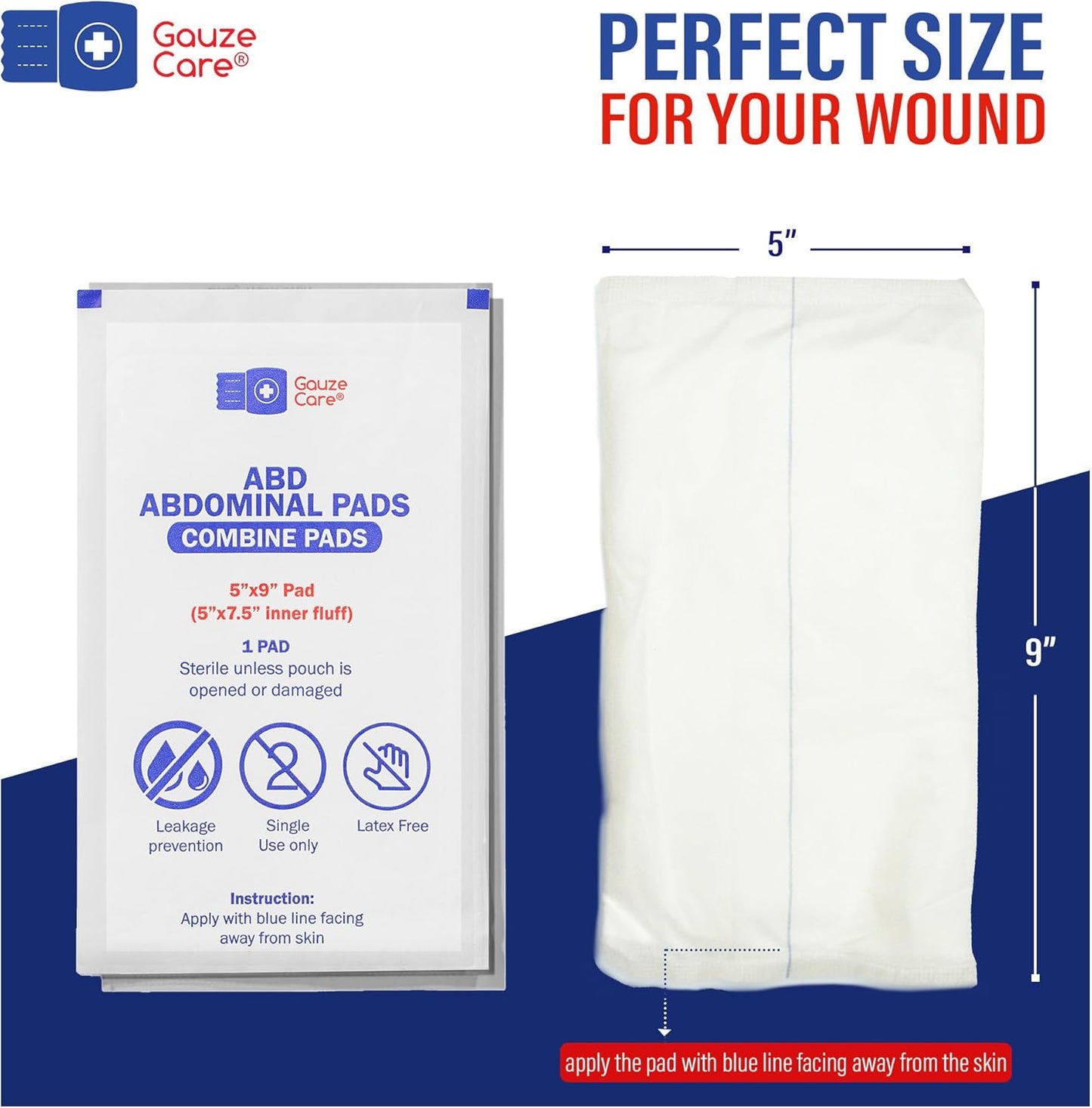 GauzeCare Sterile Abdominal Pads 5x9 inch 20-Pack | Extra Absorbent & Thick, Individually Packed Combine Pads with Non-Stick Outer Layer for Heavy Bleeding Wounds | Perfect for First Aid Kits (IFAKs)
