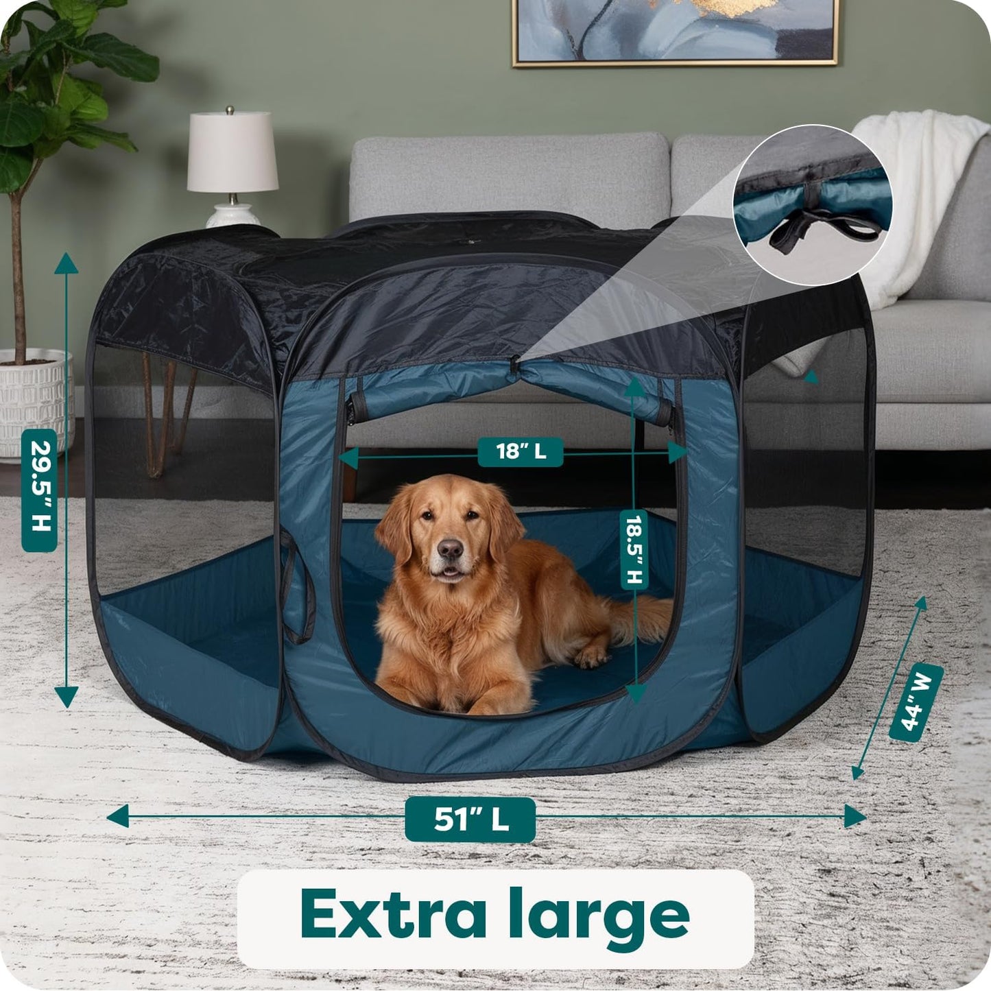 FurHaven Portable Pet Playpen for Dogs & Cats, Extra Large Indoor Kitten Playpen with Mesh Sides, Foldable Dog Playpen for Large Dogs, Pop Up Travel Dog Pen, X-Large, Sailor Blue
