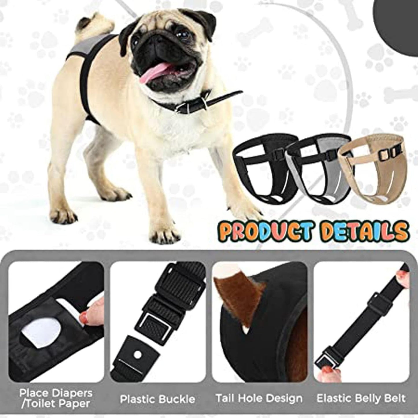 Washable Dog Diapers for Heat and Incontinence - Aimosheng Reusable Female Dog Diapers, Highly Absorbent, Adjustable Belly Bands for Large Dogs Black L