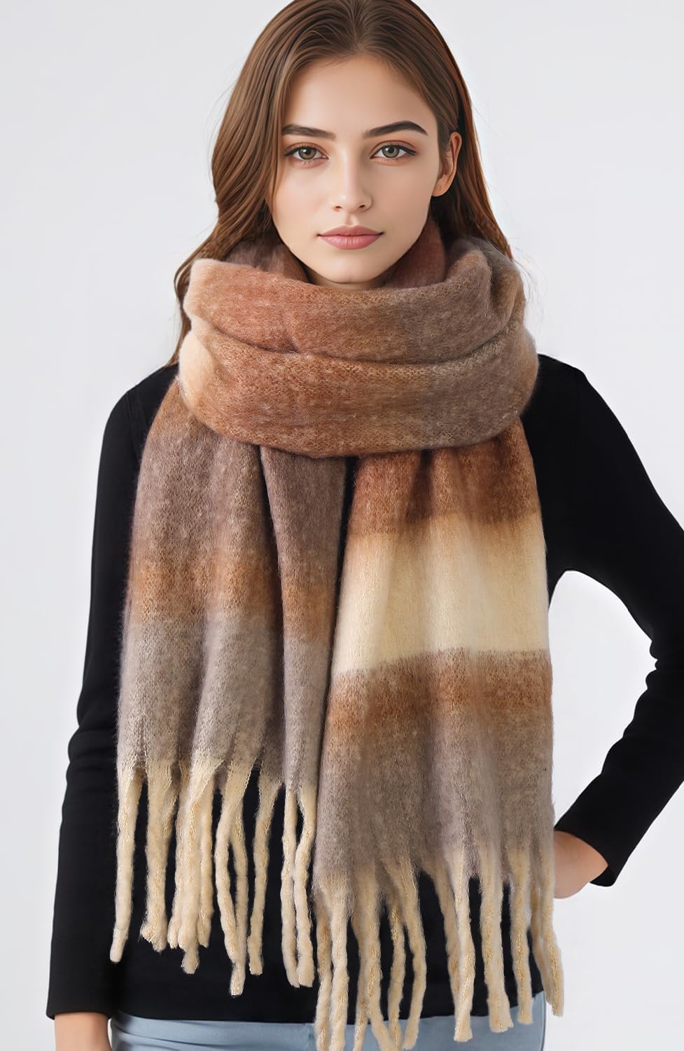 Passionbility Women's Winter Scarfs for Women, Mohair Vintage Scarf Large Chunky Scarf Cashmere Feel Blanket Wrap