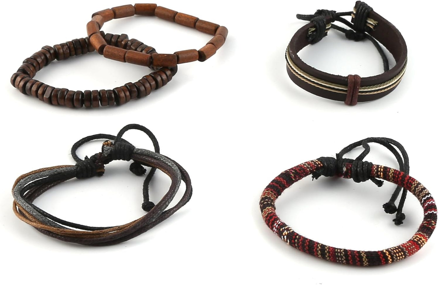 HZMAN Wrap Bracelets Men Women, Hemp Cords Wood Beads Ethnic Tribal Bracelets, Leather Wristbands