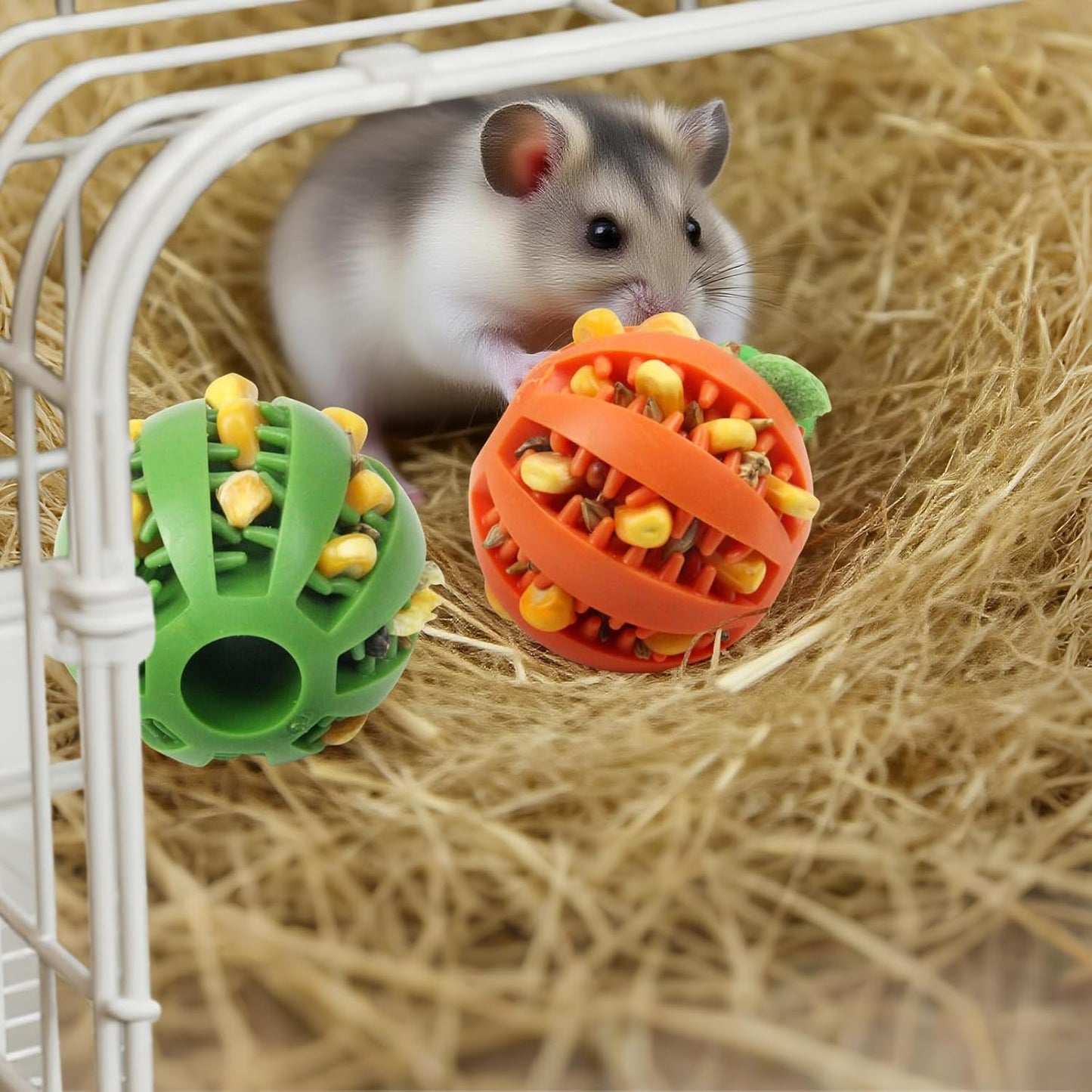 2 PCS Hamster Balls, Hamster Toy Enrichment Foraging Ball, Guinea Pig Maze Intellectual Toys Treat Balls, Snack Hidden Dispenser, Small Animals Slow Feeder for Guinea Pigs Rats Rabbits