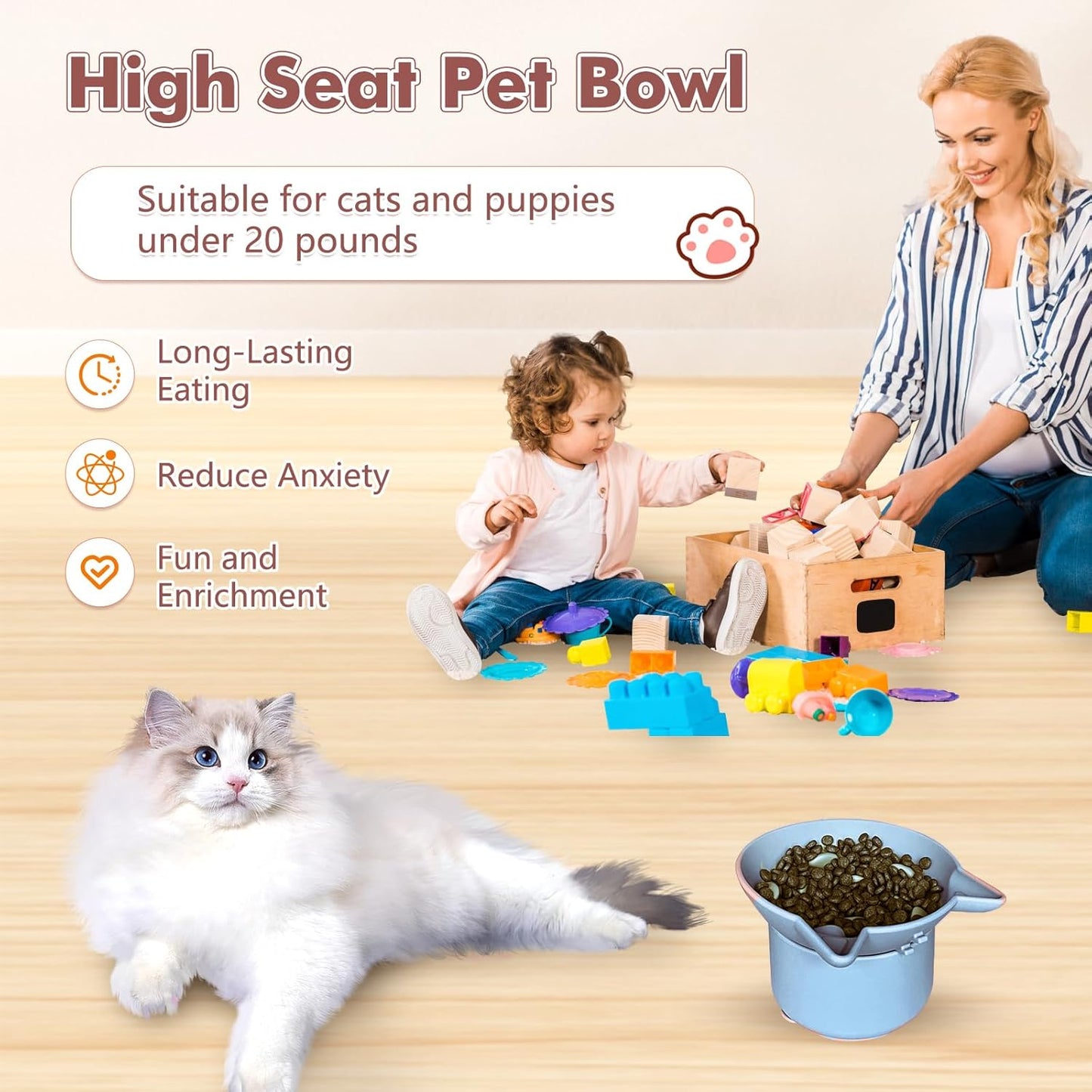 Silicone Slow Feeder Cat Bowl, Elevated Cat Slow Feeder with Suction Cups, Multi-Angle Tilt Design, No Black Chin, Suitable for Dry Wet Food (Light Blue)