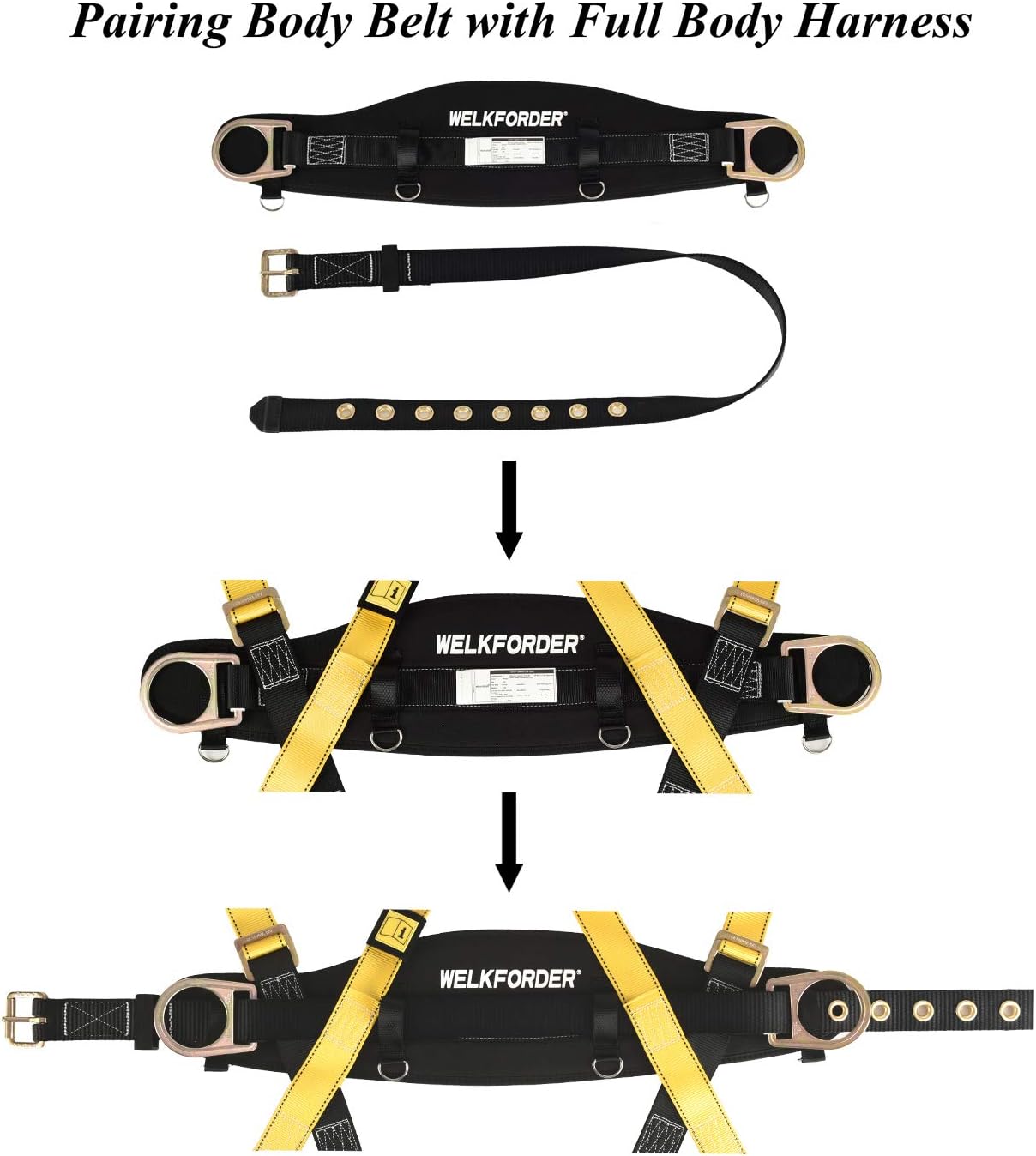 Tongue Buckle Body Belt With Hot-Pressing Waist Pad and 2 Side D-Rings Personal Protective Equipment Safety Harness | Waist Fitting Size 30'' to 45'' for Work Positioning, Restraint
