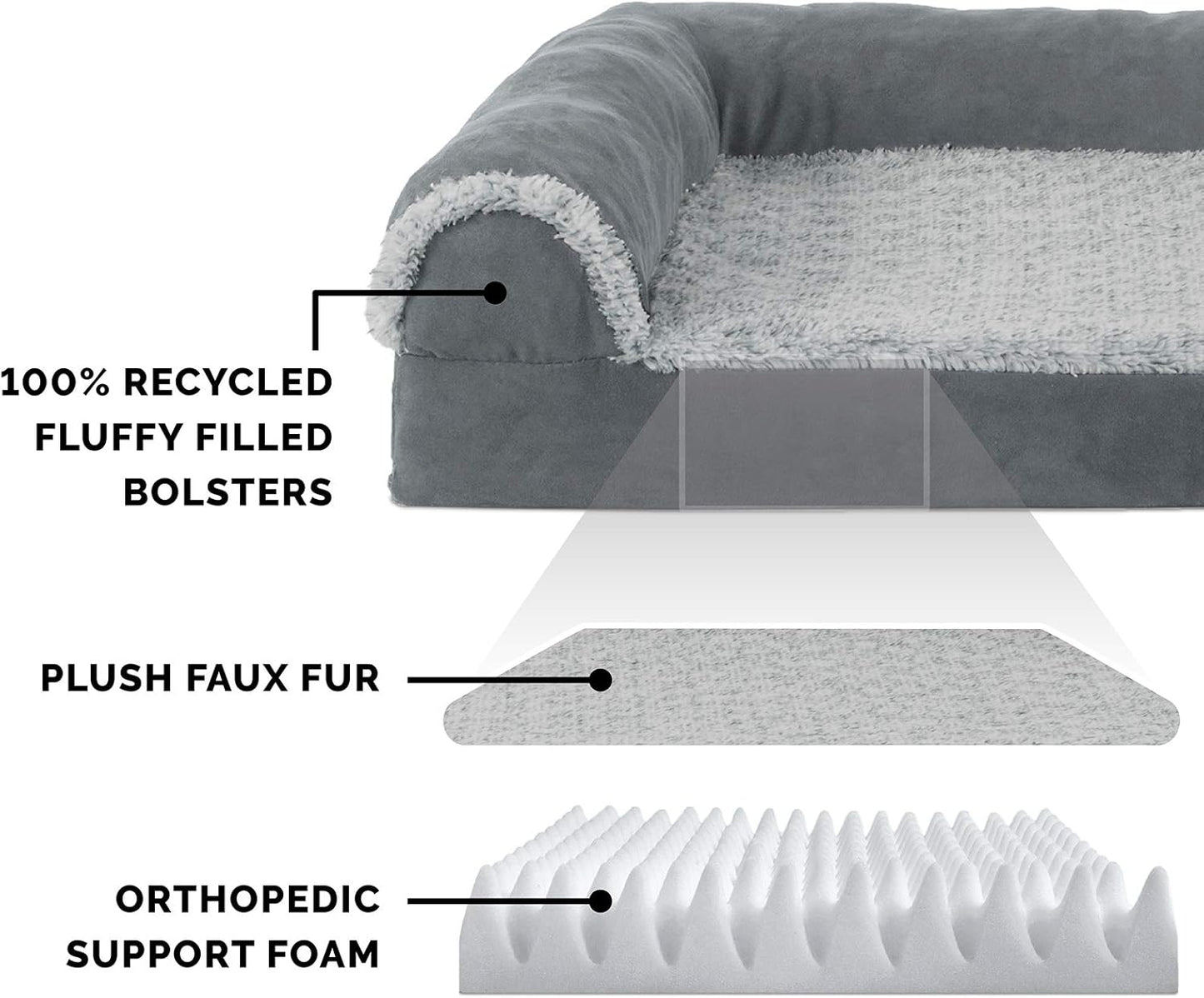 Furhaven Dog Bed L-Chaise Stone Gray, Medium W/Same Size Waterproof Liner