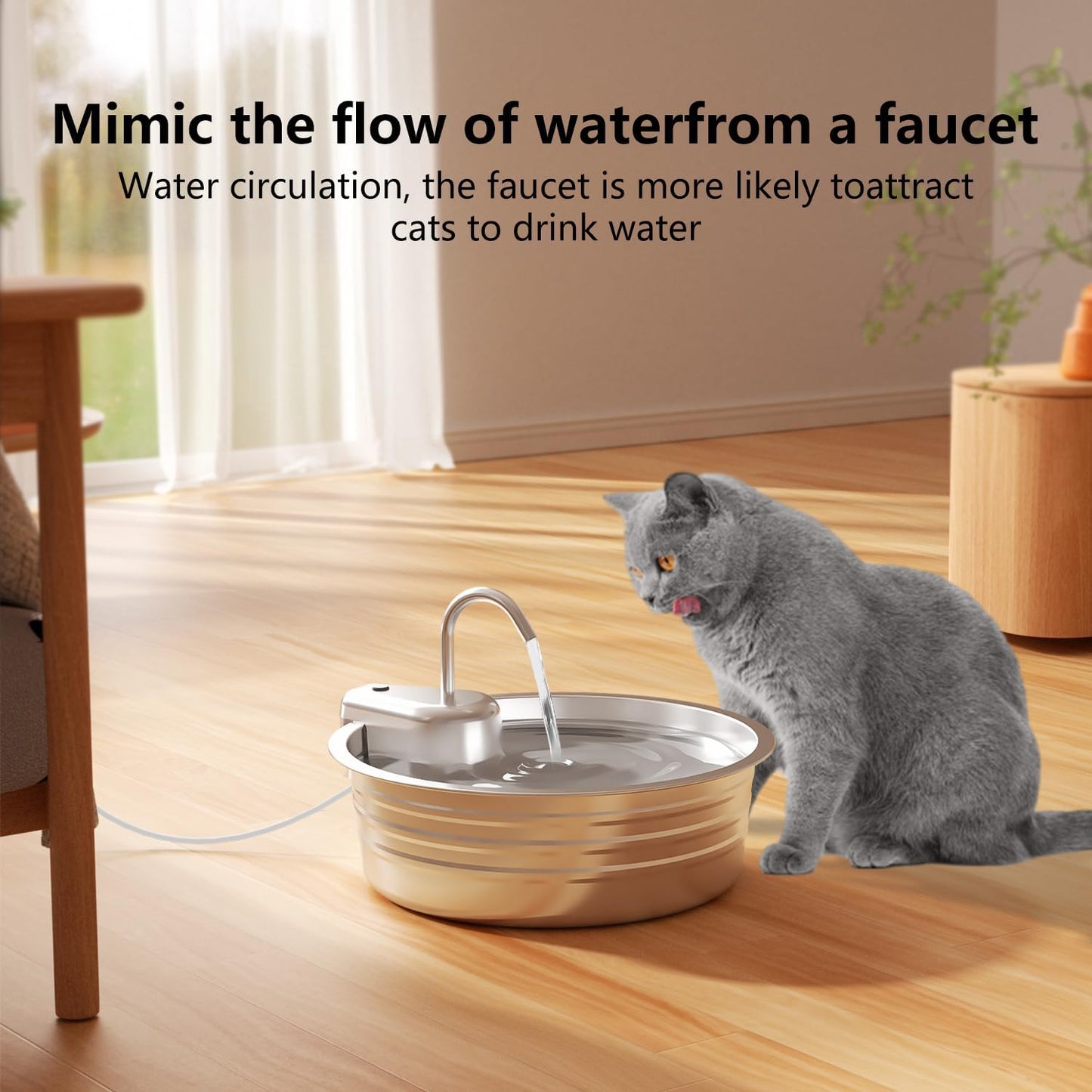 Cat Water Fountain Stainless Steel - 135OZ / 4L Large Capacity Pet Water Fountain for Cats Indoor - Ultra-Quiet Pump for Cats, Dogs Water Bowl Dispenser - Pets Feeding & Watering Supplies