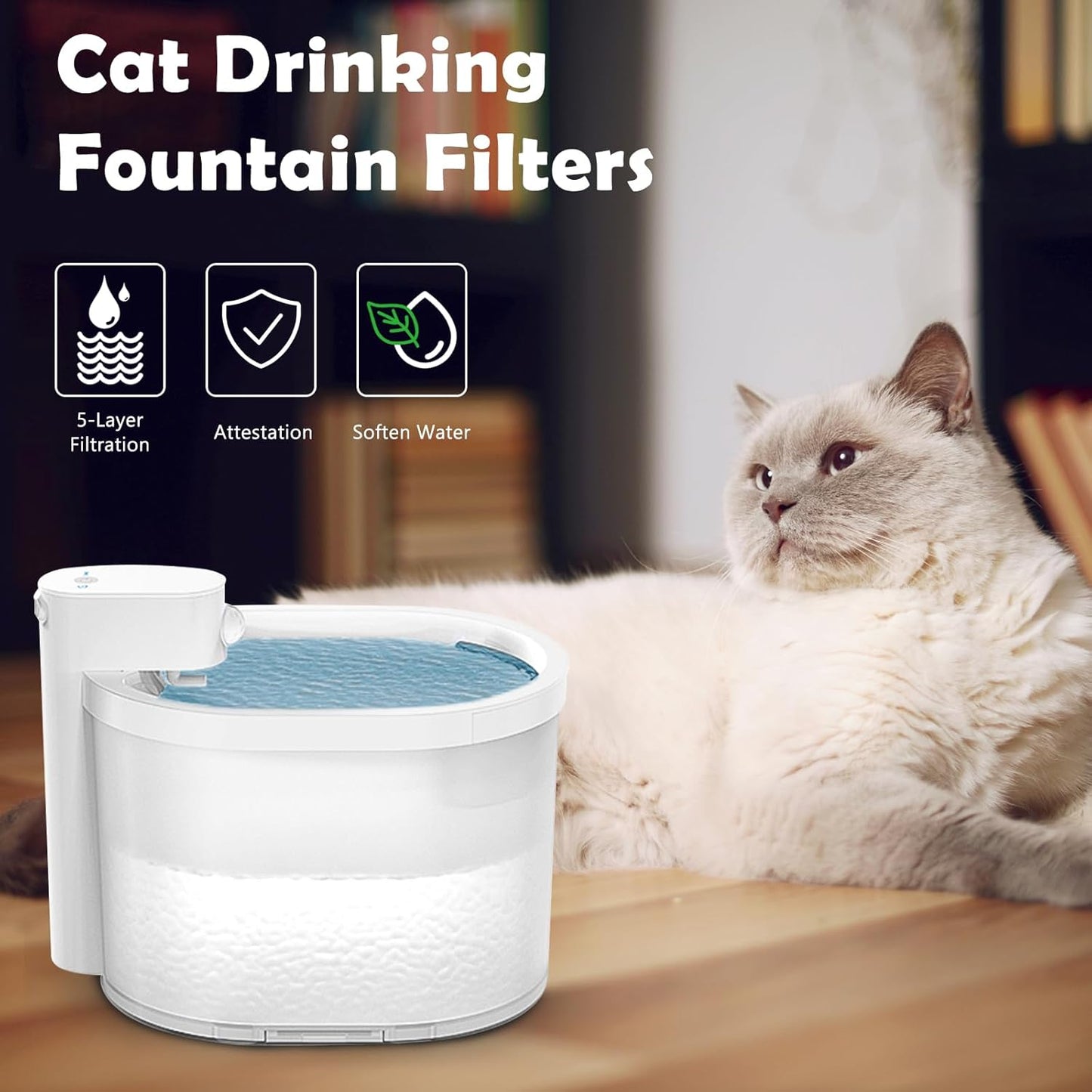 4 Pack Cat Water Fountain Filter & 6 Pack Replacement Fliter Sponges Compatible with Uahpet Water Fountain 67oz/2L Automatic Pet Fountain,Pack of 10