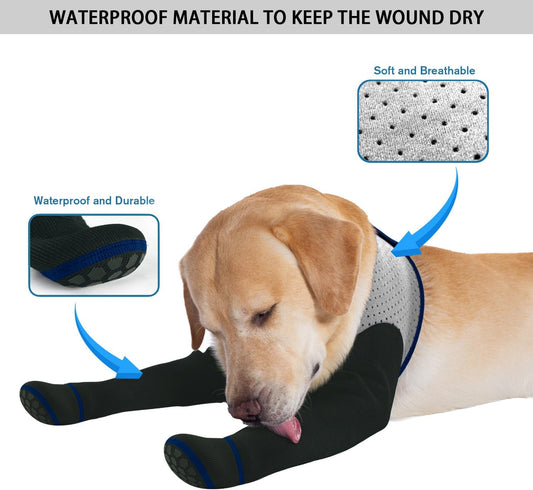 COODEO Dog Socks & Paw Protectors - Front Paws Only, Non-Slip Waterproof Dog Boots to Prevent Paw Licking, Protect Wounds & Aids Post-Surgery Recovery (Grey, M)