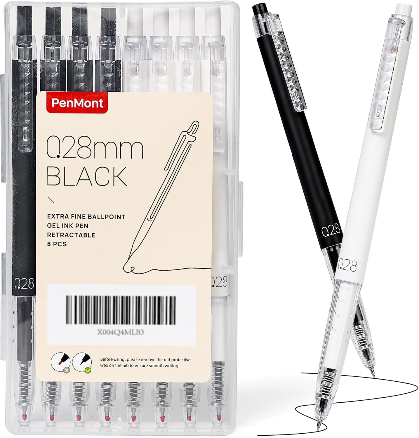 Retractable Gel Roller Pens, Japanese Style, 0.28mm Ultra Fine Point, Quick Dry Black Gel Ink, Precise and smooth writing, 8-Count Pack