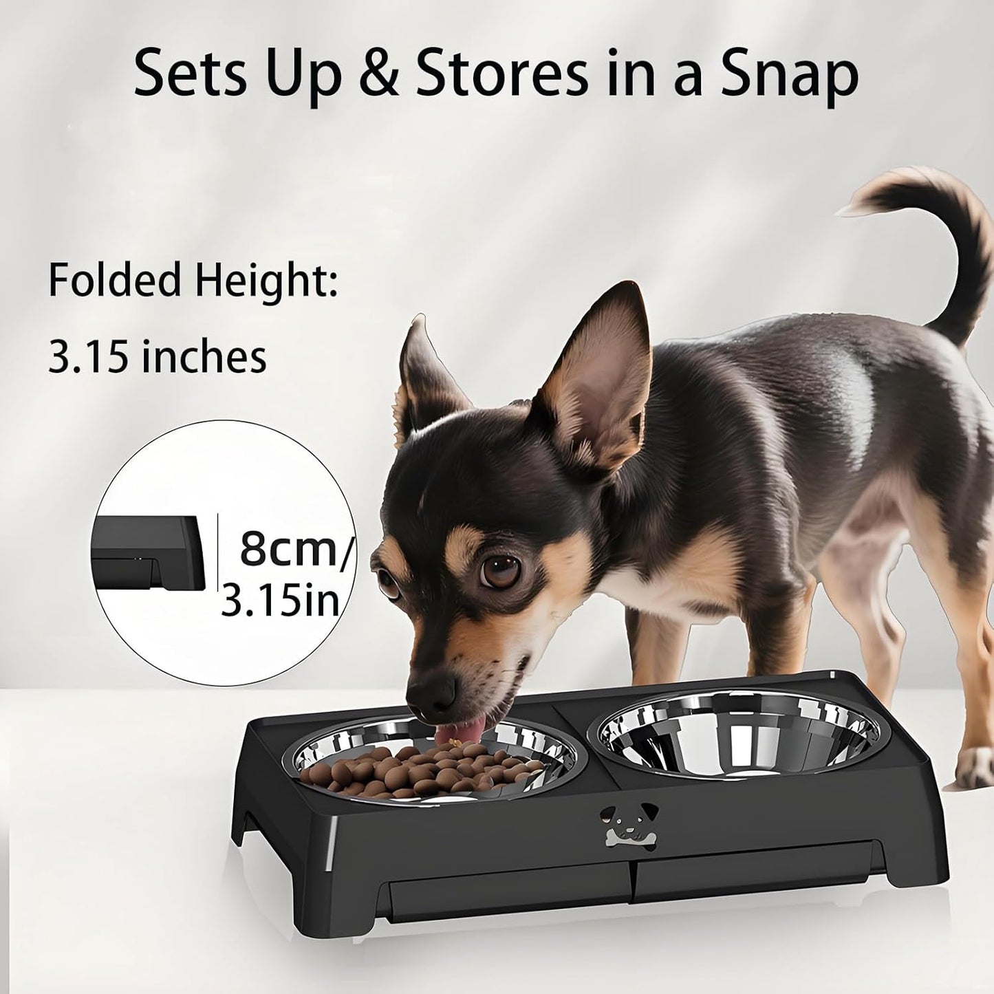 Elevated Dog Bowls Stand 5 Height Adjustable, Raised Dog Feeder with 2 Thick 50oz Stainless Steel Bowls, Non-Slip Pet Food Station for Medium & Large Breeds (Black)