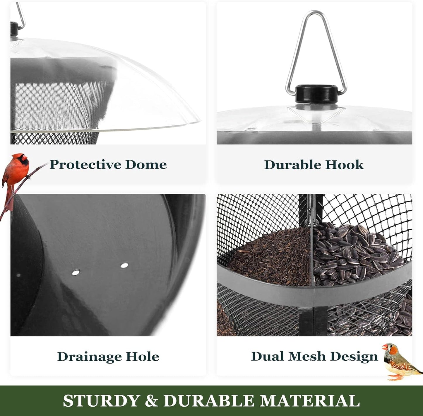 Kingsyard Bird Feeder for Outside, Dual-Use Metal Mesh Wild Bird Feeder with Weatherproof Dome Dual, 2.5 lbs Seed Capacity for Finch Cardinal