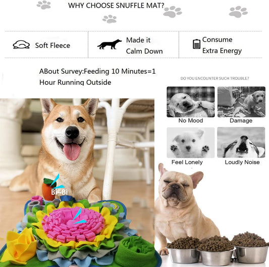 Snuffle Mat for Dogs Feeding Mats Puppy Sniffing Pad,Pets Slow Feeder Cat Interactive Dog Treats Puzzle Toys for Small Medium Large Dogs,Encourages Natural Foraging Skills,Anxiety Relief (Pink-1)