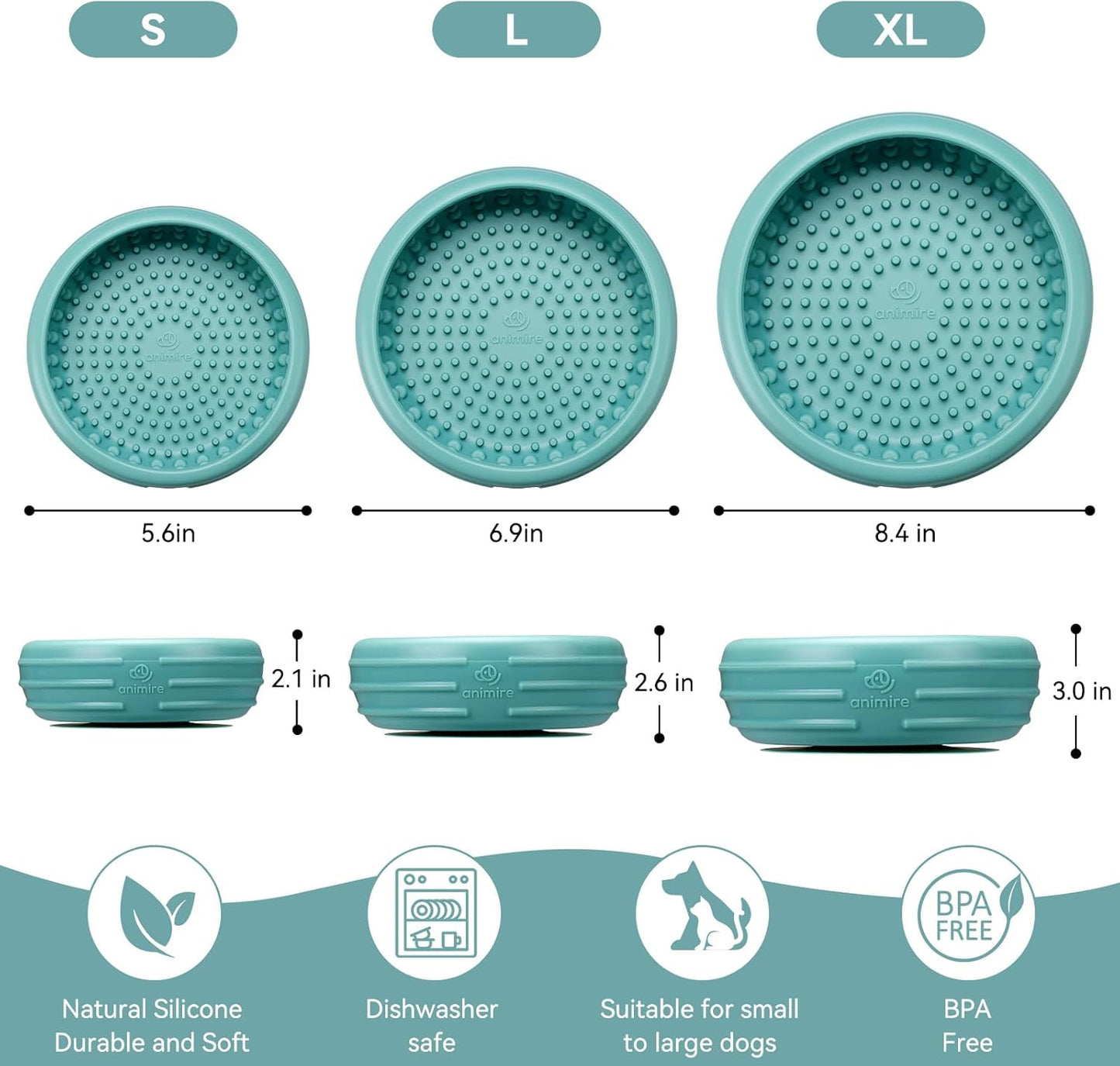 Dog Lick Bowl, Animire Freeze Lick Mat for Dogs, Non-Slip Slow Feeder Licking Bowl Enrichment Treat for Distraction Anxiety Relief, Food Grade Silicone, Dishwasher Safe(Teal,S)
