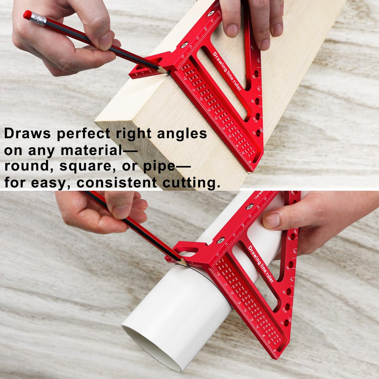 Large Carpenter Square 6.5''x5.79''Protractor Ruler with 3D Multi-Angle Measuring and Scribing Features with Anti-Lost Pin for Accurate Woodworking & Construction