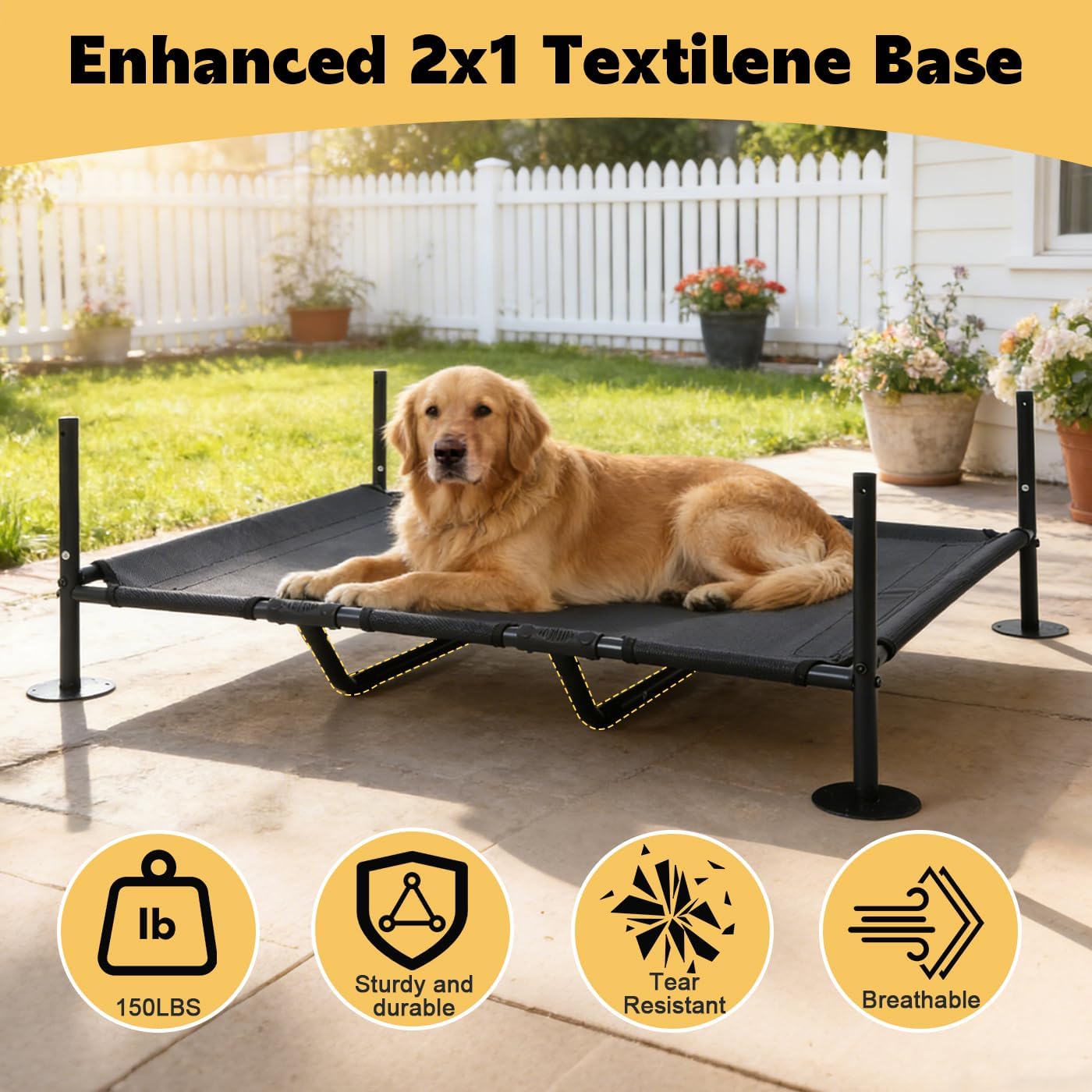 Outdoor Dog House for Large Dogs, Raised Dog Bed with Removable Waterproof Shade Cover, Portable Pet Shelter for Camping, Patio & Yard