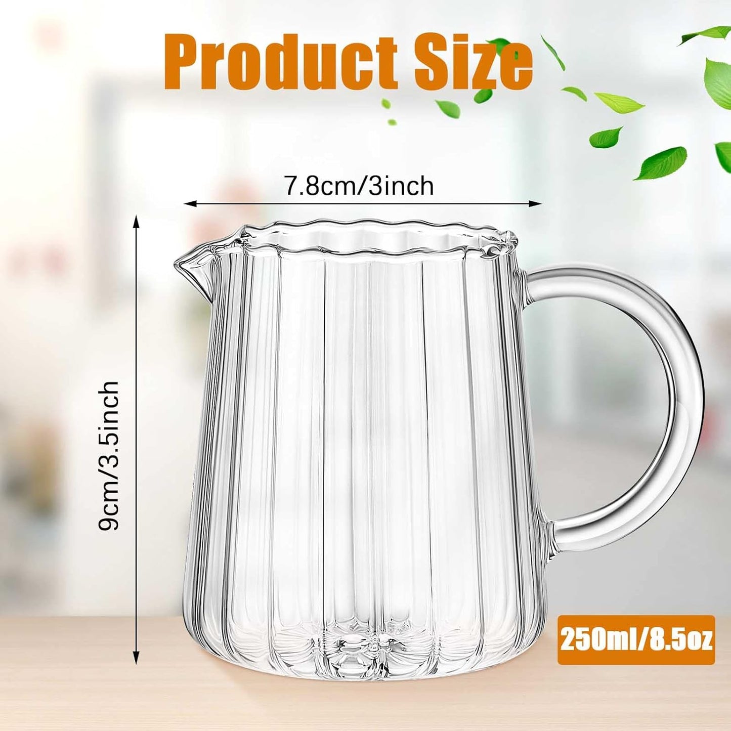Leinuosen 2 Pcs Glass Pitcher Elegant Shaped Glass Tea Pitcher Coffee Milk Creamer Pitchers Creative Milk Frothing Pitchers Frother Cup Creamer Jug(250 ml,Wave Style)