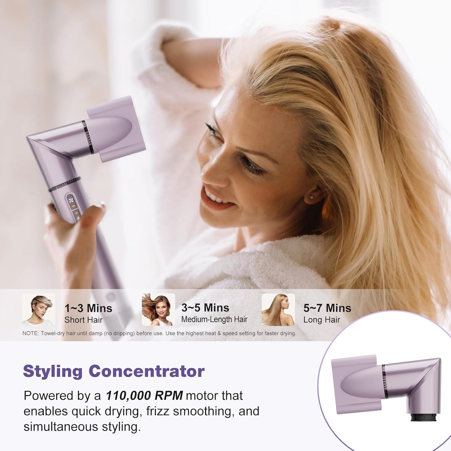 7MAGIC Hot Air Styler Wrap, 7 in 1 Professional Hair Dryer Brush with Auto-Wrap Curlers, Fast Drying Blow Dryer, Volumizing Straightening Styling Multi-Styler No Heat Damage, Travel Case (Purple)