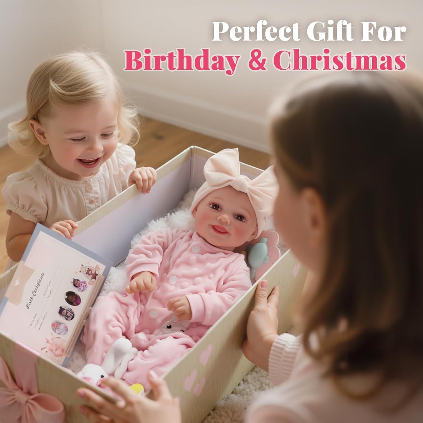 BABESIDE Reborn Baby Dolls Sunny - 17Inch Cute Soft Vinyl Realistic Baby Doll Poseable Smiling Real Life Baby Dolls with Complete Accessories for 3+ Years Old Gifts