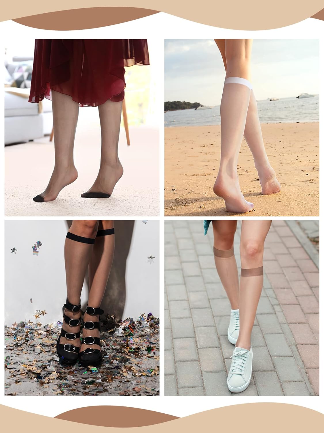 Geyoga 20 Pairs Knee High Stockings for Women Sheer Knee High Socks Nylon Socks, 5 Colors