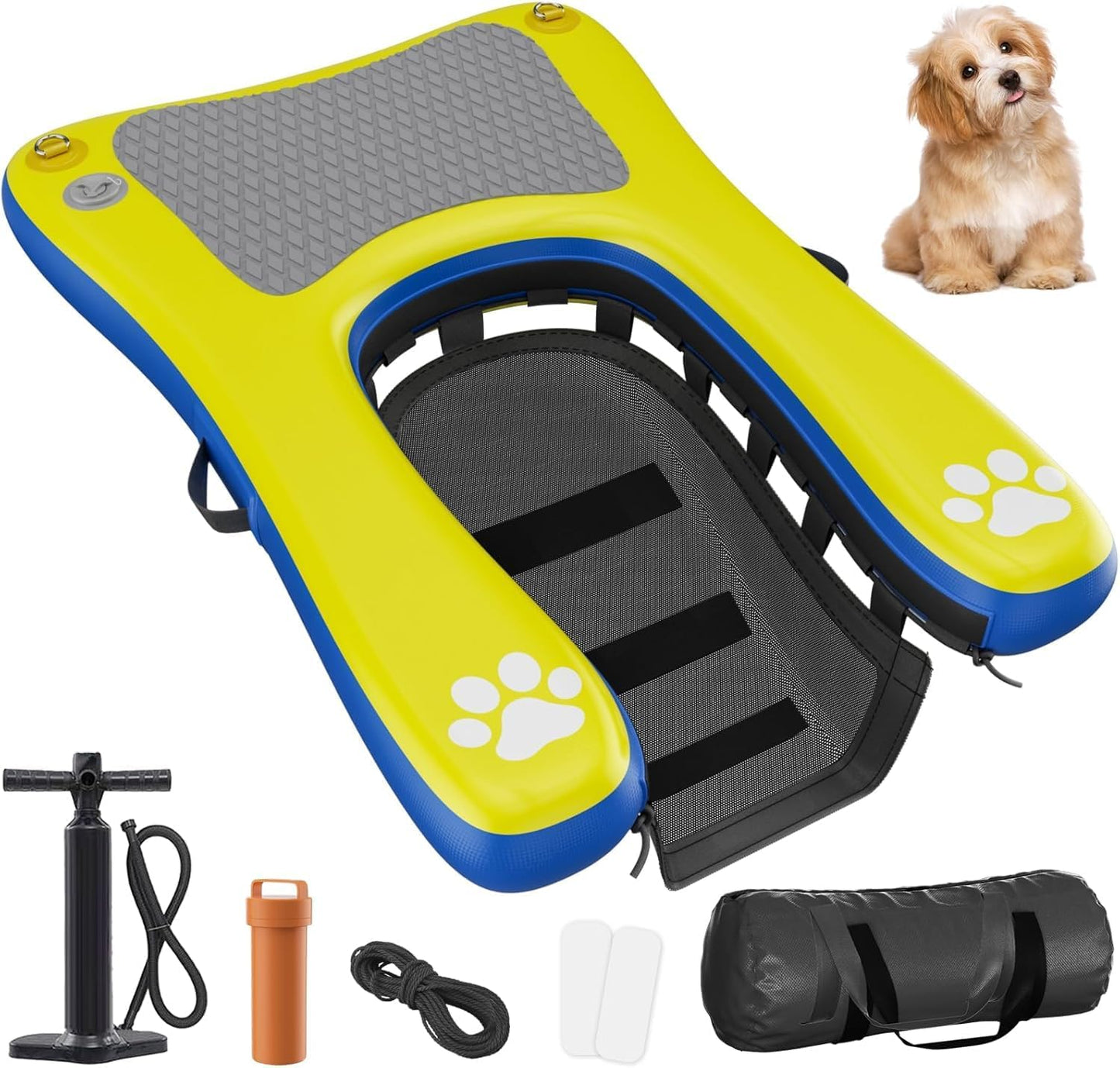Inflatable Dog Pool Float Dock Platform for Dogs, Dog Pool Ramp Ladder with Non Slip Steps | Dog Floats Water Ramp for Boat, Inground Pool (for Small Dogs Up to 60 lbs)