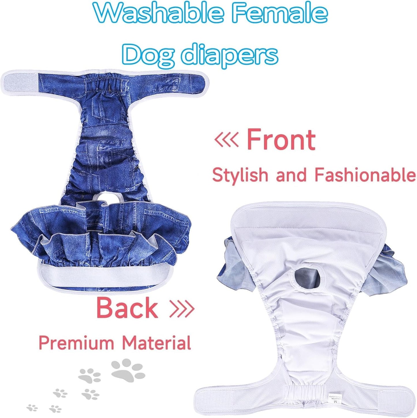 Reusable Female Dog Diapers with Skirt – Washable Pet Diaper Pants with Adjustable Straps, Leak-Proof Training Underwear for Dogs in Heat-3pcs(Dark Hemline,XS)