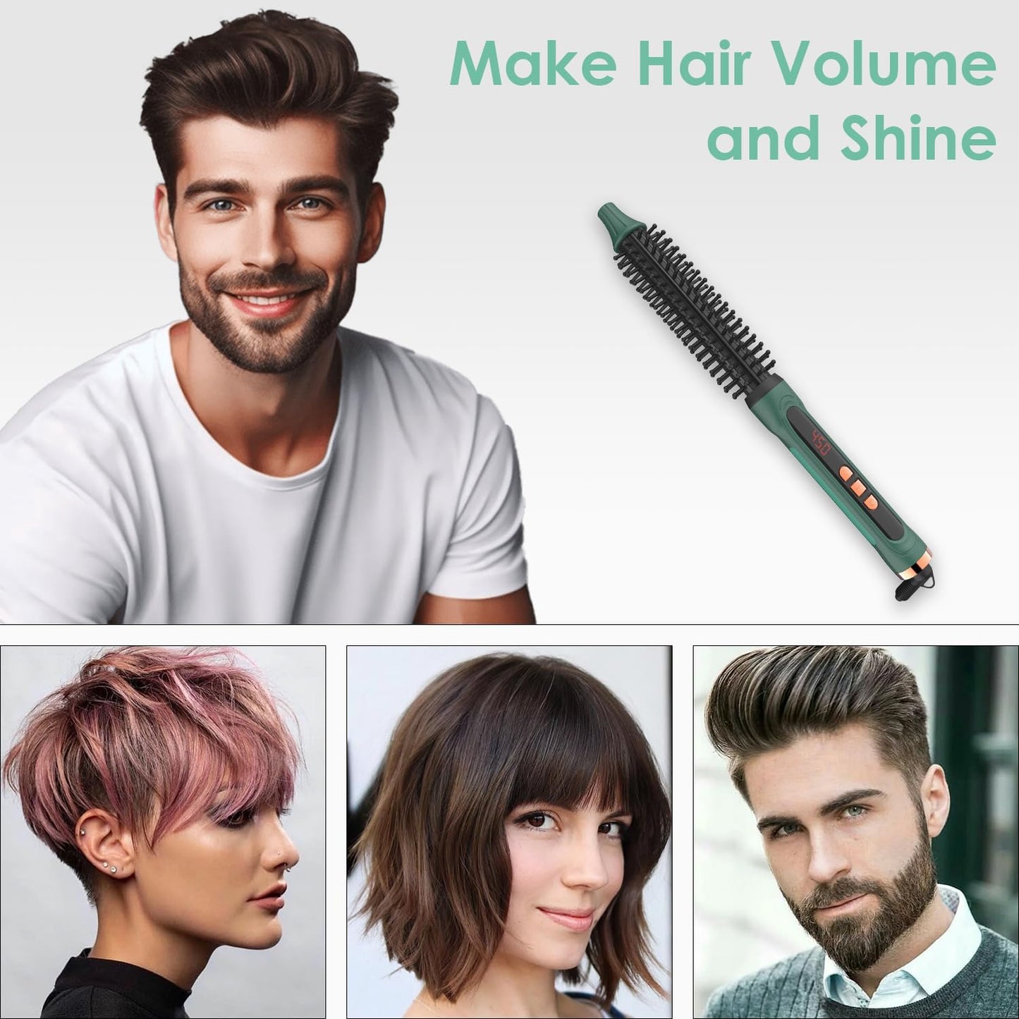 Mini Thermal Round Brush, 1/2 Inch Barrel Volume Heat Styling Brush for Men and Women Short Thin Curly Straight Hair, Heated Curling Iron,12 Temperature Setting (1.1 Inch with Bristles)