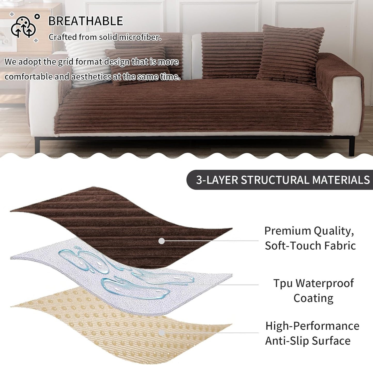 Waterproof Couch Cover for Dogs, Non-Slip Sofa Protector Washable | Thick Plush Pet Bed Cover for 3 Cushion Couches, Furniture Protector (Coffee, 35"x 82"1 Pack)