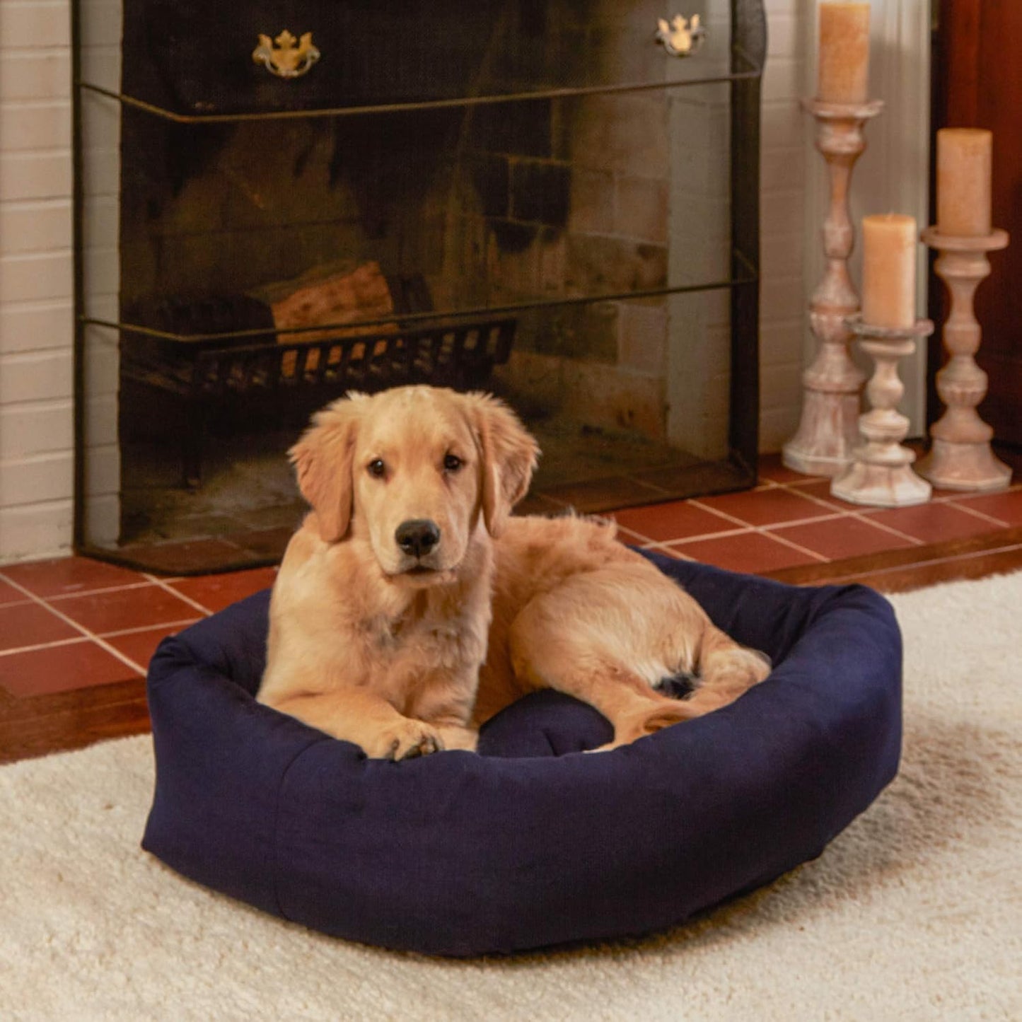South Pine Porch Morgan Rectangle Indoor/Outdoor Bumper Dog Bed with Removable Pillow, Medium/Large, Navy