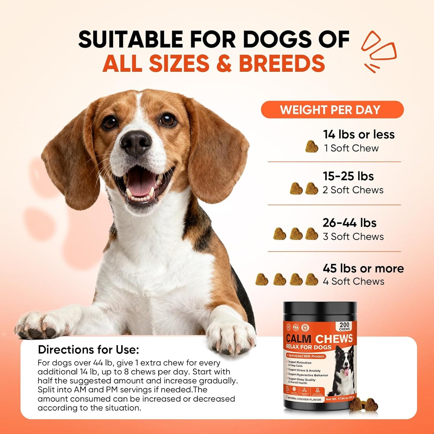 Calming Chews for Dogs-Dog Calming Chews Anxiety Relief Bites with Melatonin HMP for Dog Relaxing Aid-Car Anxiety Fireworks and Thunder Stress Relief Treats Supplements for Puppies Small All Dogs
