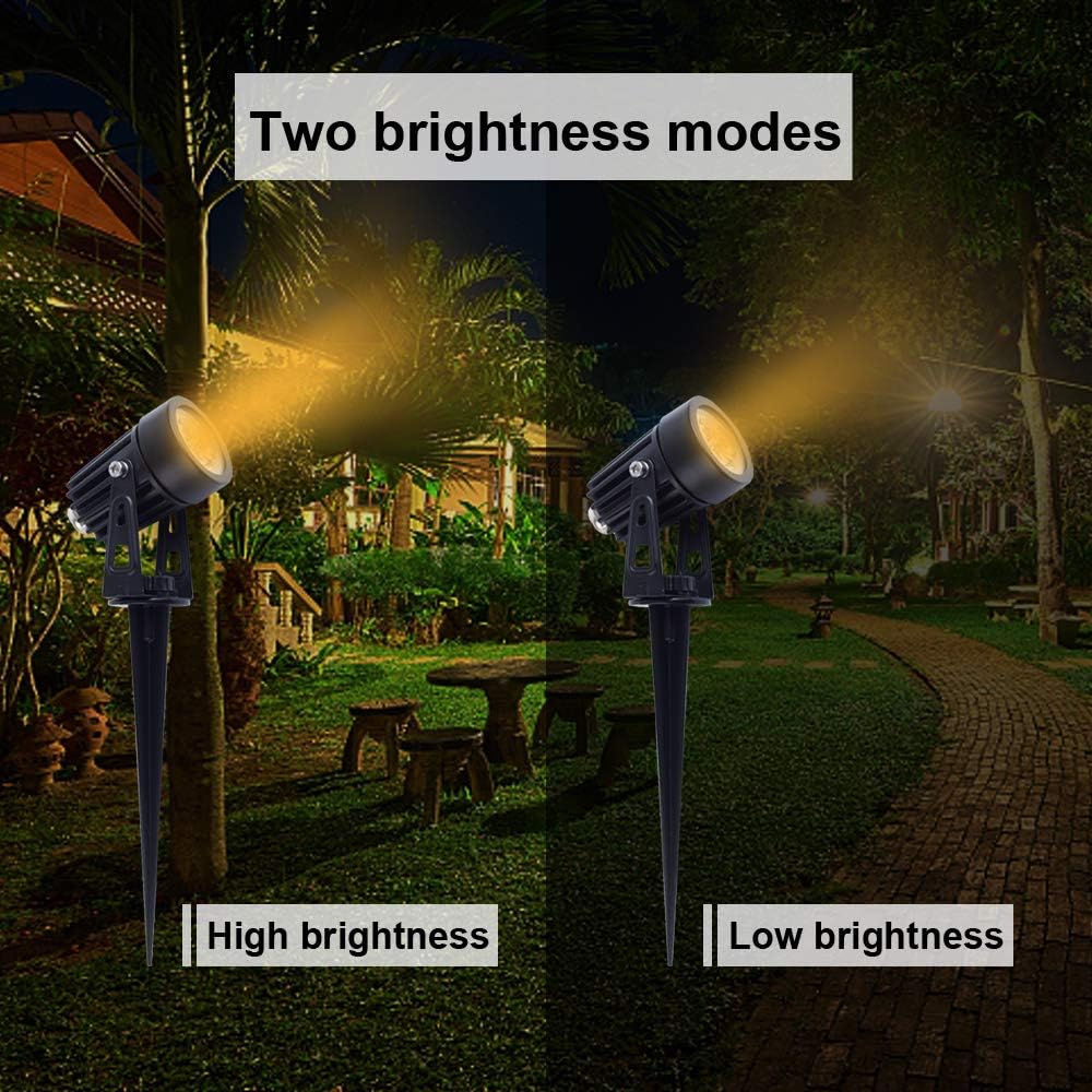 APONUO Metal Solar Spot Lights Outdoor with 9.8ft Cable Solar Powered Landscape Lighting Low Voltage IP65 Waterproof Auto On/Off for Outside Garden Yard Landscape Pathway Garage-Warm White(2-in-1)