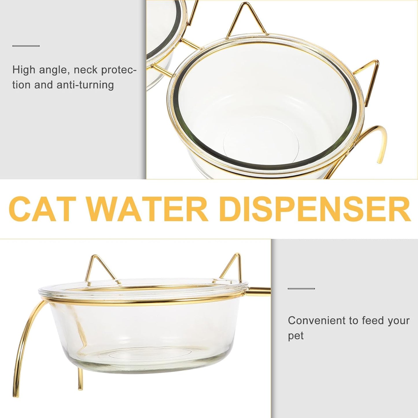 PRETYZOOM Raised Cat Bowls Set with Angled Bowls and Double Iron Stand, High Base Pet Food Feeder and Water Feeder for Cats, Neck Protection Design for Comfortable Feeding
