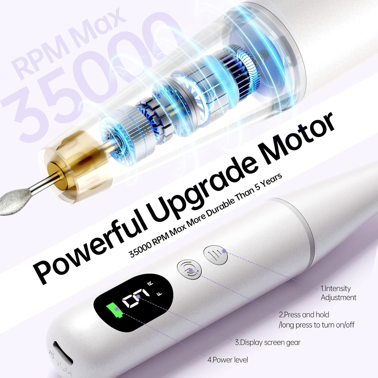 Electric Nail Drill Kit, Electric Nail File Cordless Nail Drill Machine for Acrylic Gel Dip Powder Nails, Professional Portable Manicure Pedicure Rechargeable Lightweight for Home Salon Use