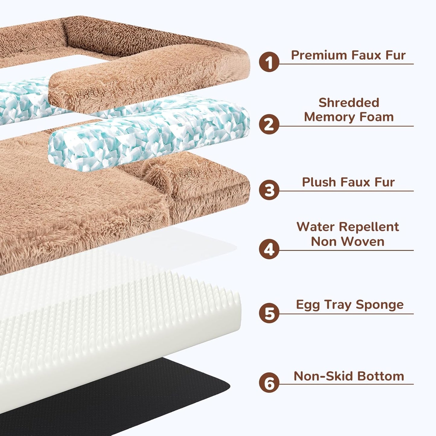 Foldable Human Dog Bed for Adults, Fluffy Human Sized with Blanket, Orthopedic Washable Dog Bed with Memory Foam and Water Repellent Liner for Pet (Brown, 72 * 44 * 10 inch)