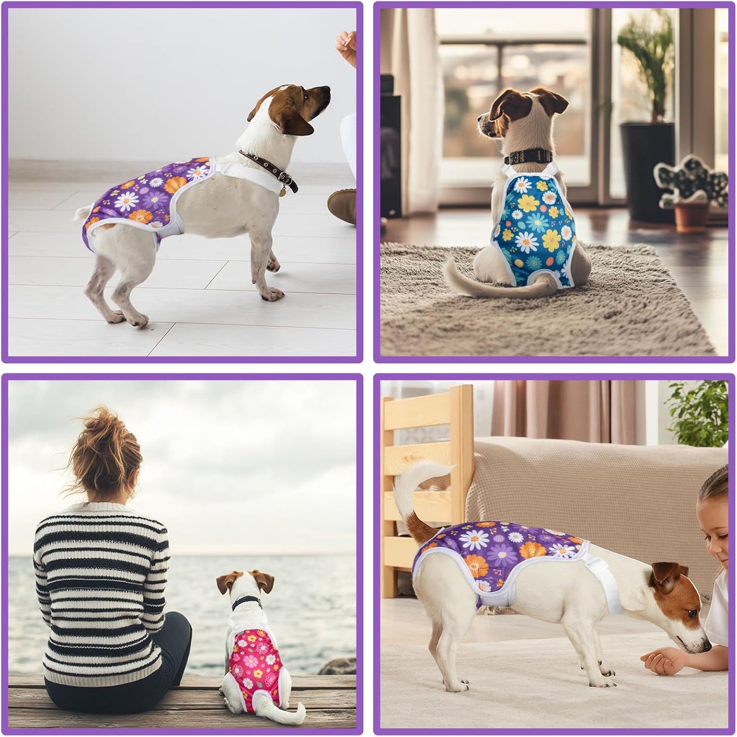 3 Pack Washable Female Dog Diaper Onesie Sanitary Pantie with Adjustable Suspender, Reusable Fixed Doggie Diapers, Super Absorbent Leakproof for Small Medium Large Dog in Heat Cycle L
