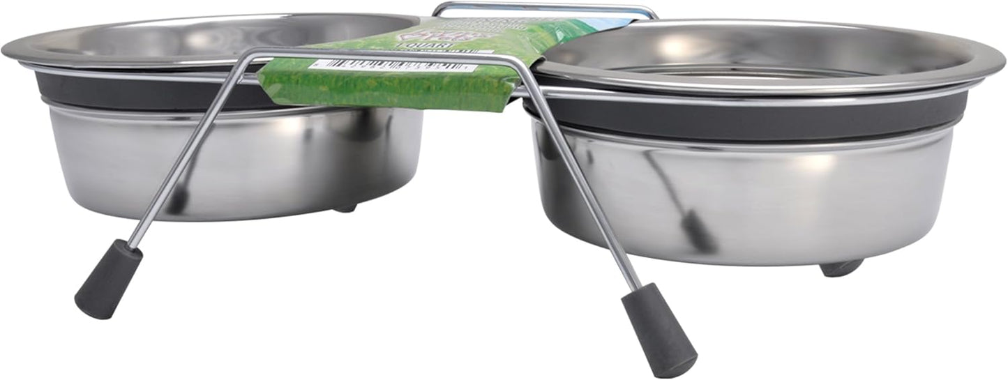 Loving Pets Silent Double Diner Pet Bowl, 1/2-Pint, Grey