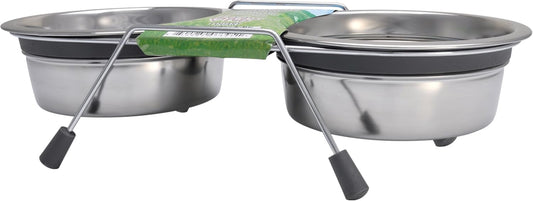 Loving Pets Silent Double Diner Pet Bowl, 1/2-Pint, Grey