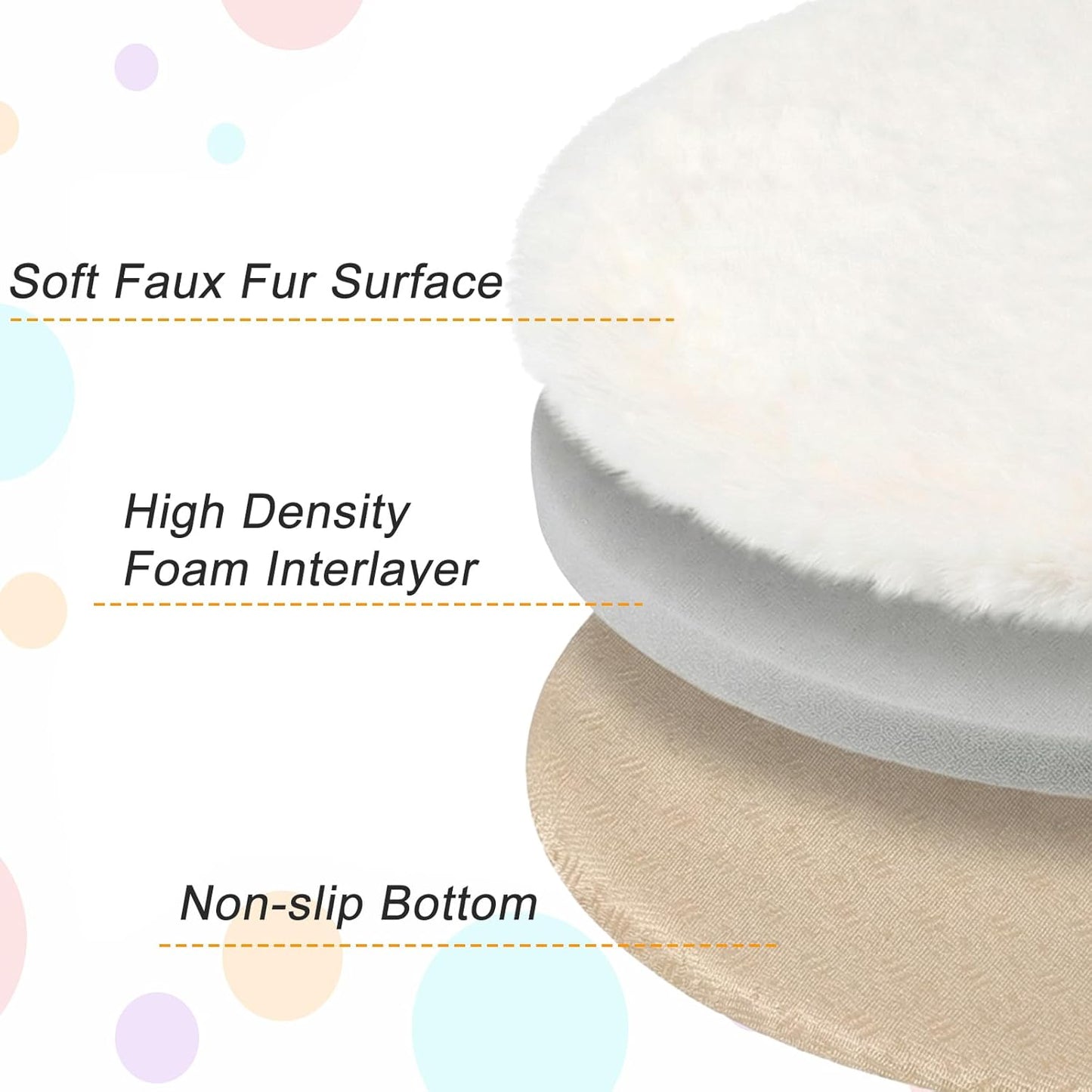 3-Pack 14" Round Cat Bed Cushion Pad Mat, Cream Faux Rabbit Fur & High-Density Foam Pet Sleeping Mat, Plush Dog Bed Mats with Wool Balls, Washable Replacement Pad for Cat Tree, Carrier, Crate, Kennel