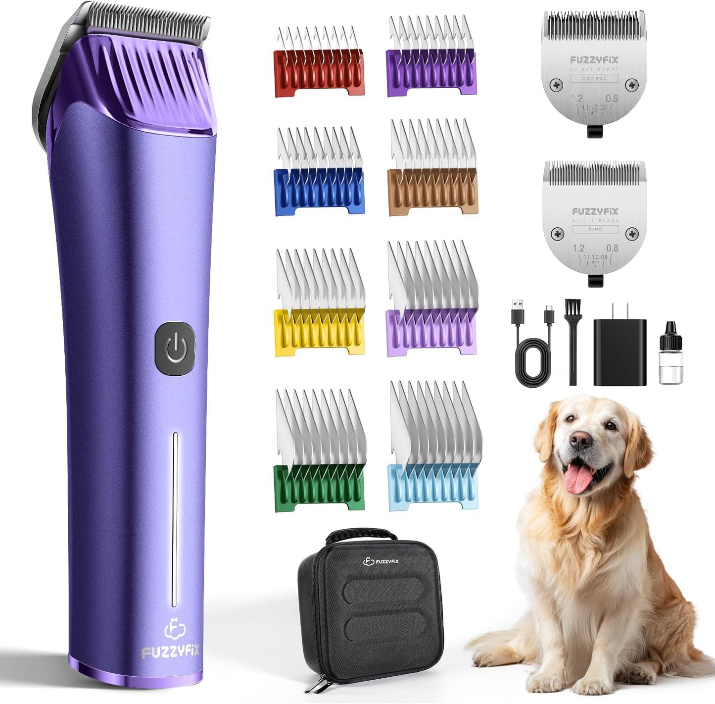 Professional Dog Grooming Clipper with Replacement Blade, 5-in-1 Adjustable A5 Blade Cordless Pet Grooming Kit 2 Speed Trimmer Hair Shaver with Detachable Metal Combs Nova for Animal Horse