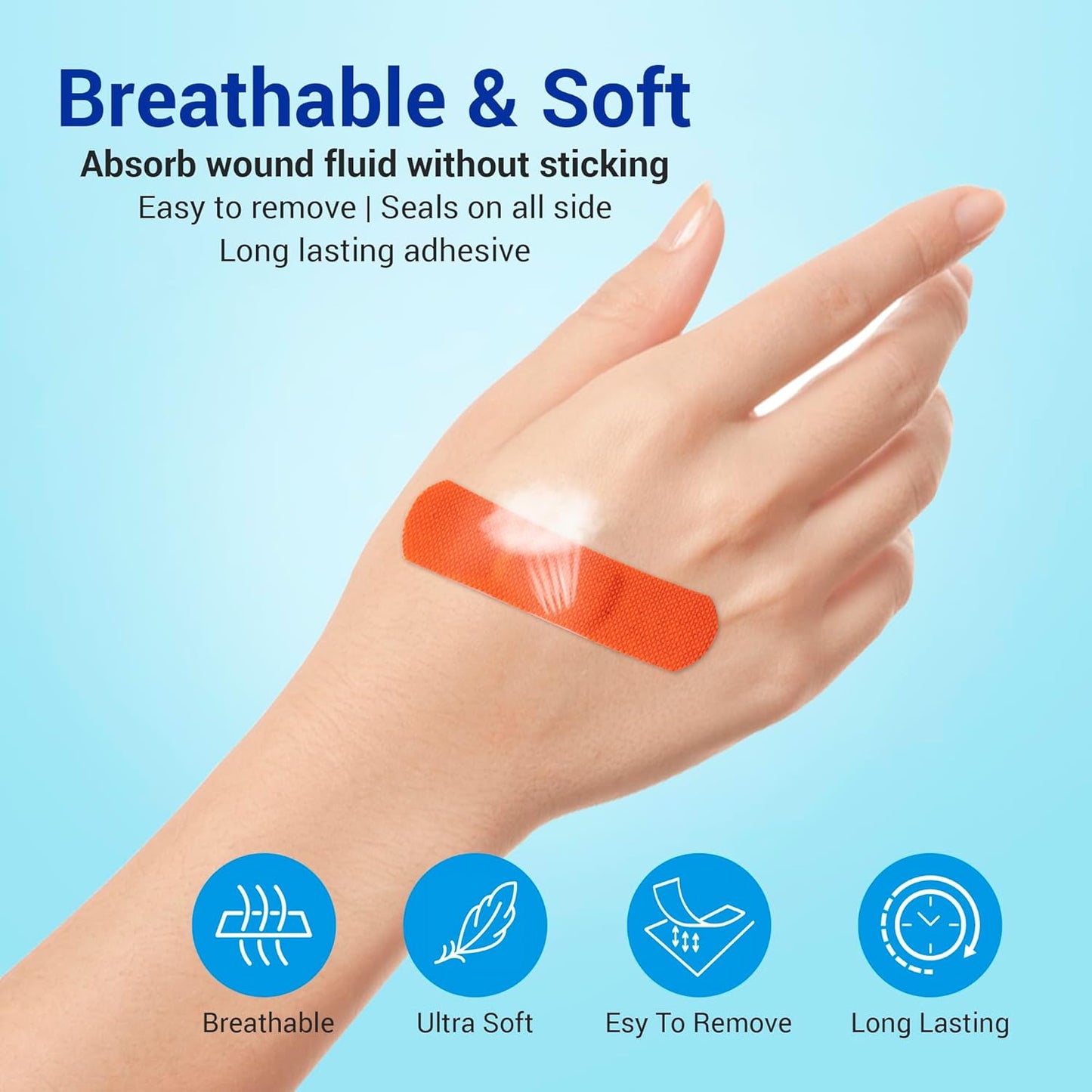 Flexible Fabric Bandages with Non-Stick Pad, Latex Free, Rainbow Colors Adhesive Bandage First Aid Wound Care for Cuts, Scrapes, Blisters, Assorted Sizes, 100 Count