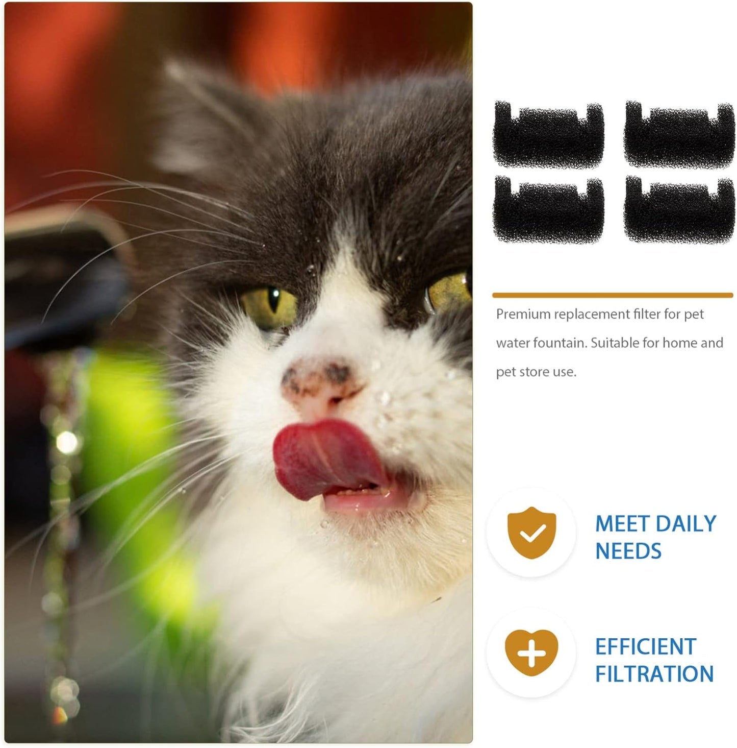 Happyyami 4pcs Pet Water Fountain Replacement Sponge Filter Elements u Compatible for Cleaner Fresher Drinking Water for Cats and Dogs